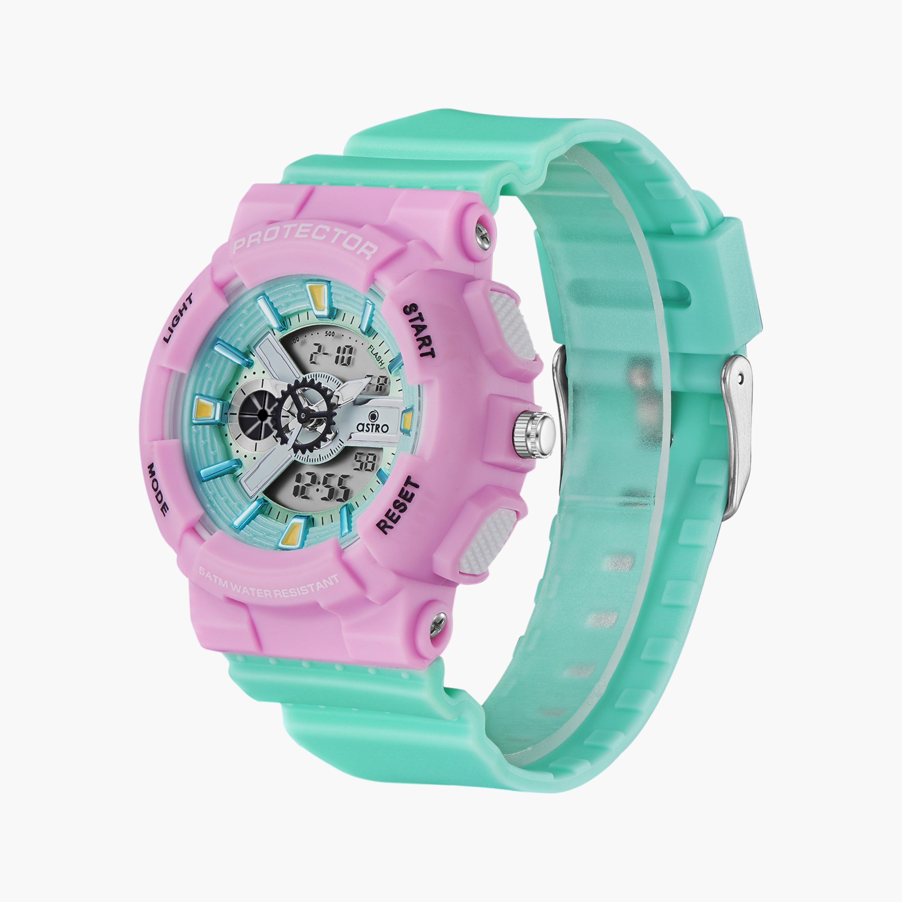 A23818-PPGP | ساعة رقمية ذات انالوج للأطفال بسوار سيليكون بلون اخضر من أسترو-girls-accessories-watches-image-2