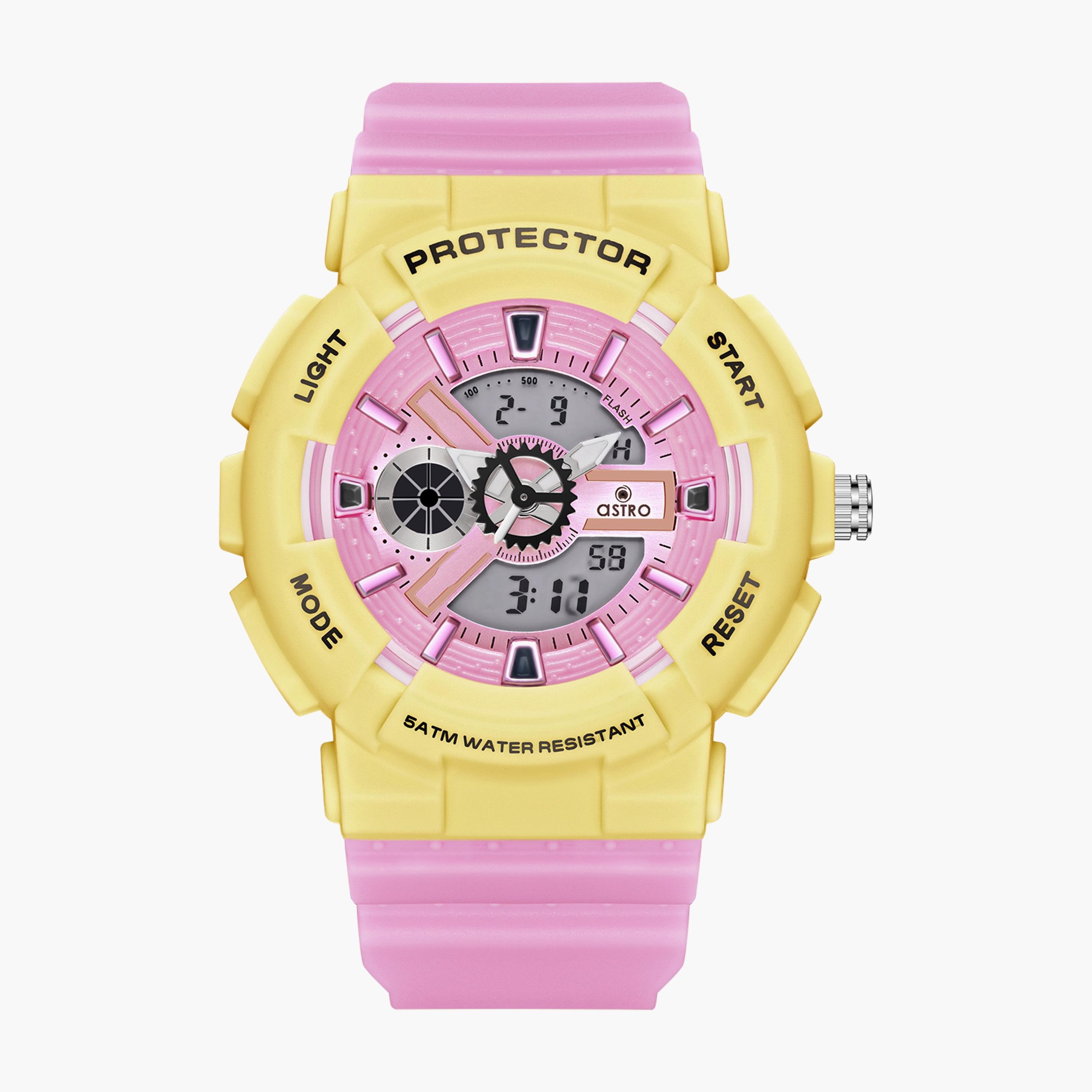 A23818-PPPY | ساعة رقمية ذات انالوج للأطفال بسوار سيليكون بلون وردي من أسترو-girls-accessories-watches-image-1