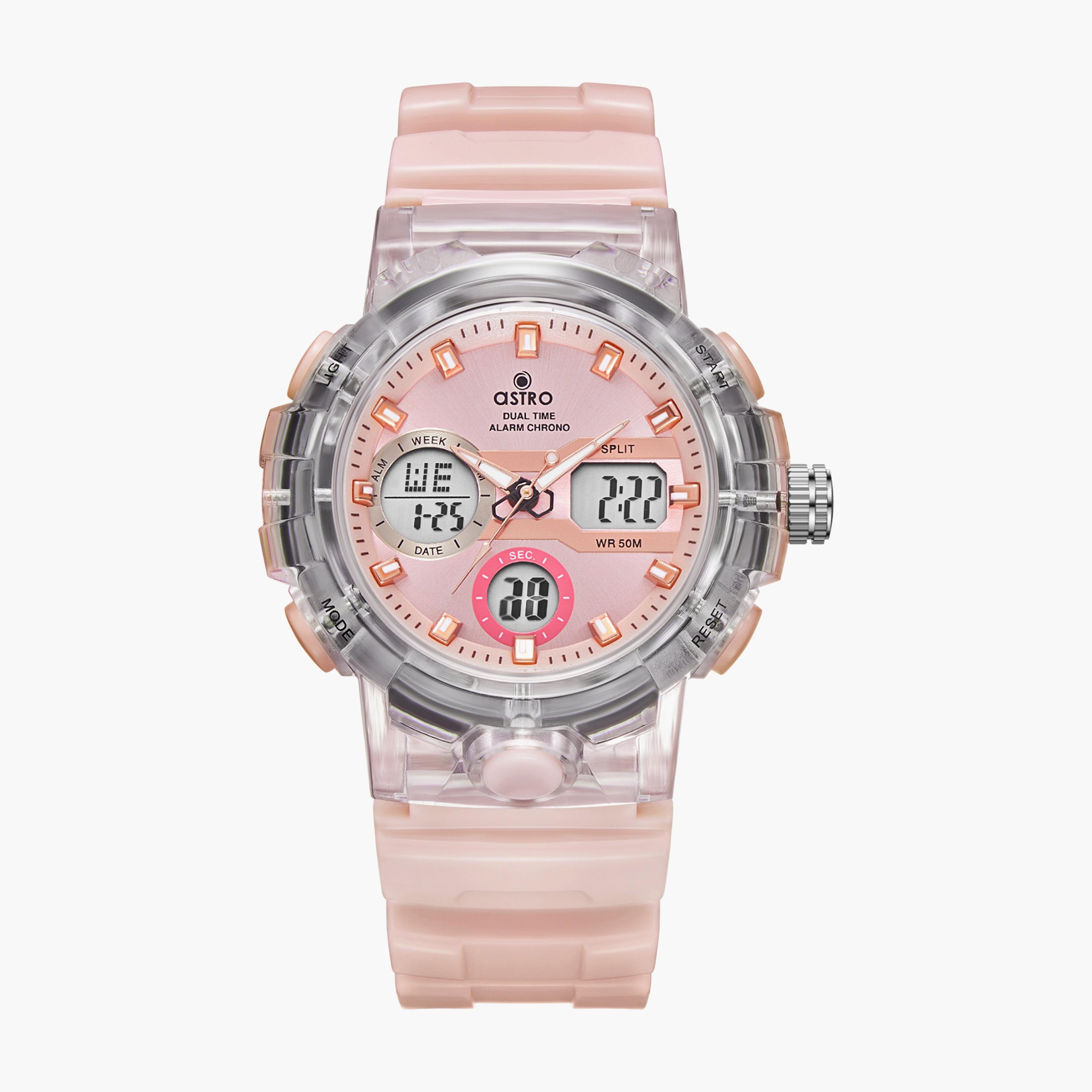A23822-PPFF | ساعة رقمية ذات انالوج للأطفال بسوار سيليكون بلون بيتش من أسترو-girls-accessories-watches-image-1