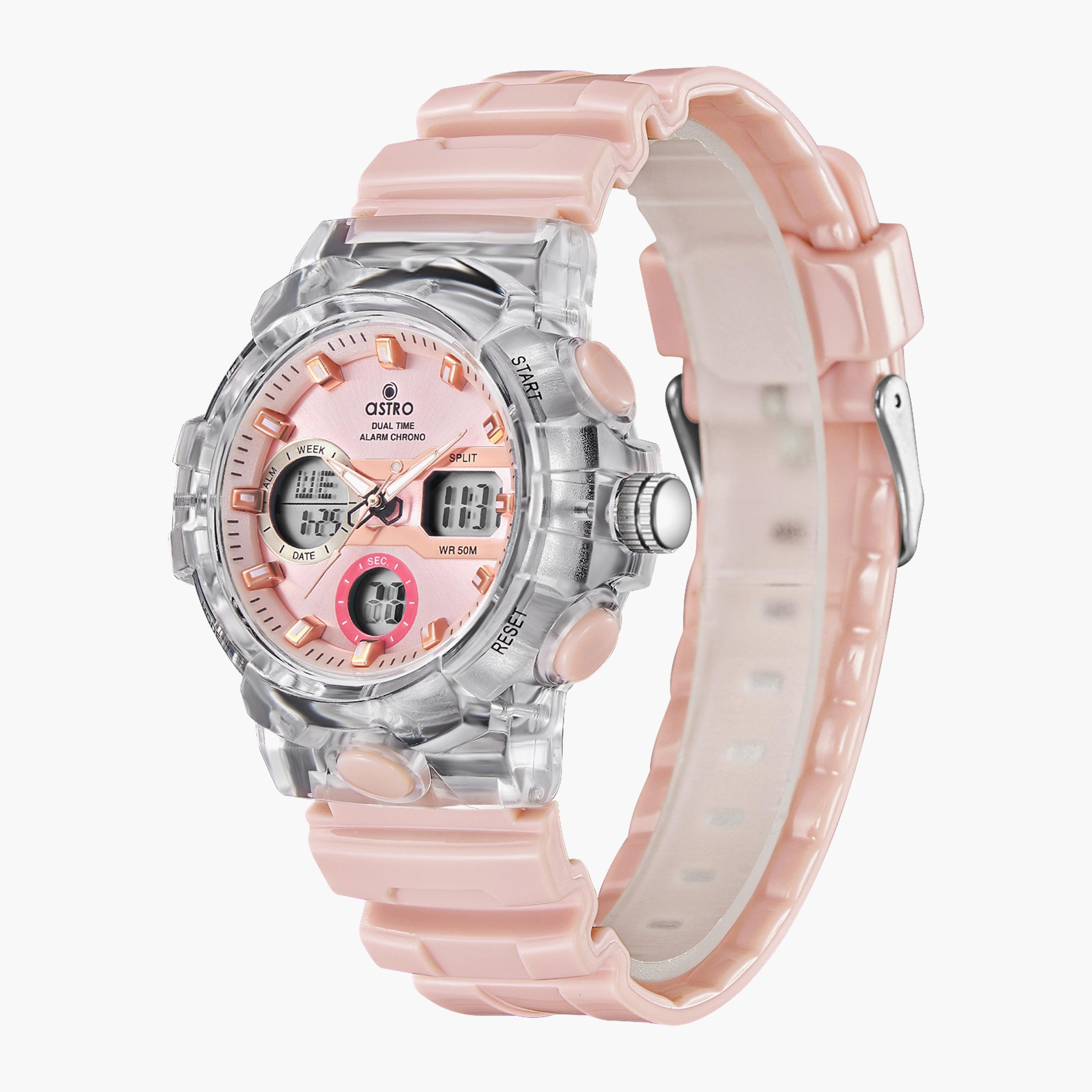 A23822-PPFF | ساعة رقمية ذات انالوج للأطفال بسوار سيليكون بلون بيتش من أسترو-girls-accessories-watches-image-2