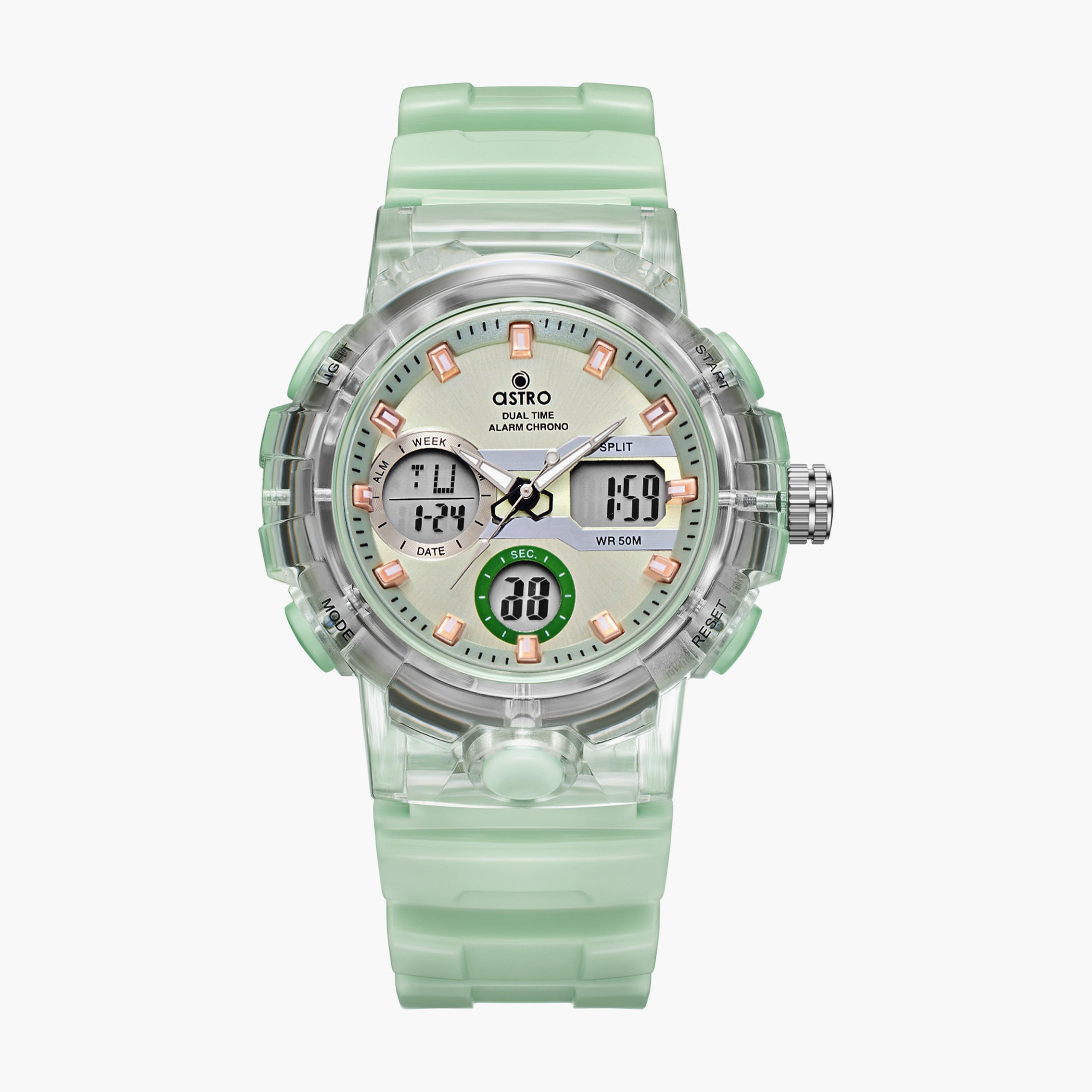A23822-PPGG | ساعة رقمية ذات انالوج للأطفال بسوار سيليكون بلون اخضر من أسترو-girls-accessories-watches-image-1