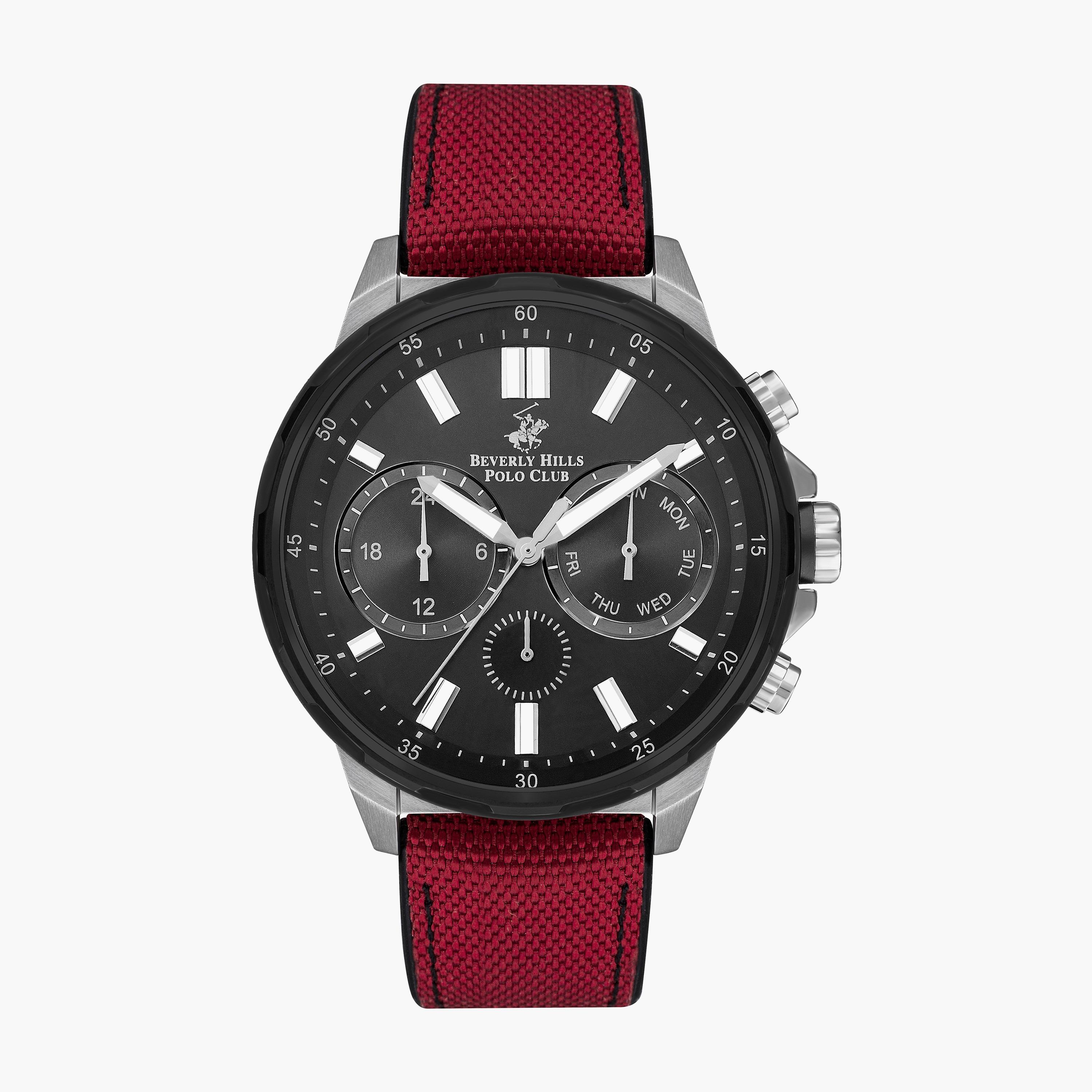 BP3402X.358 | ساعة كرونوغراف من بيفرلي هيلز بولو كلوب بعقارب وسوار ناتو احمر للرجال-men-watchesandjewellery-watches-image-1