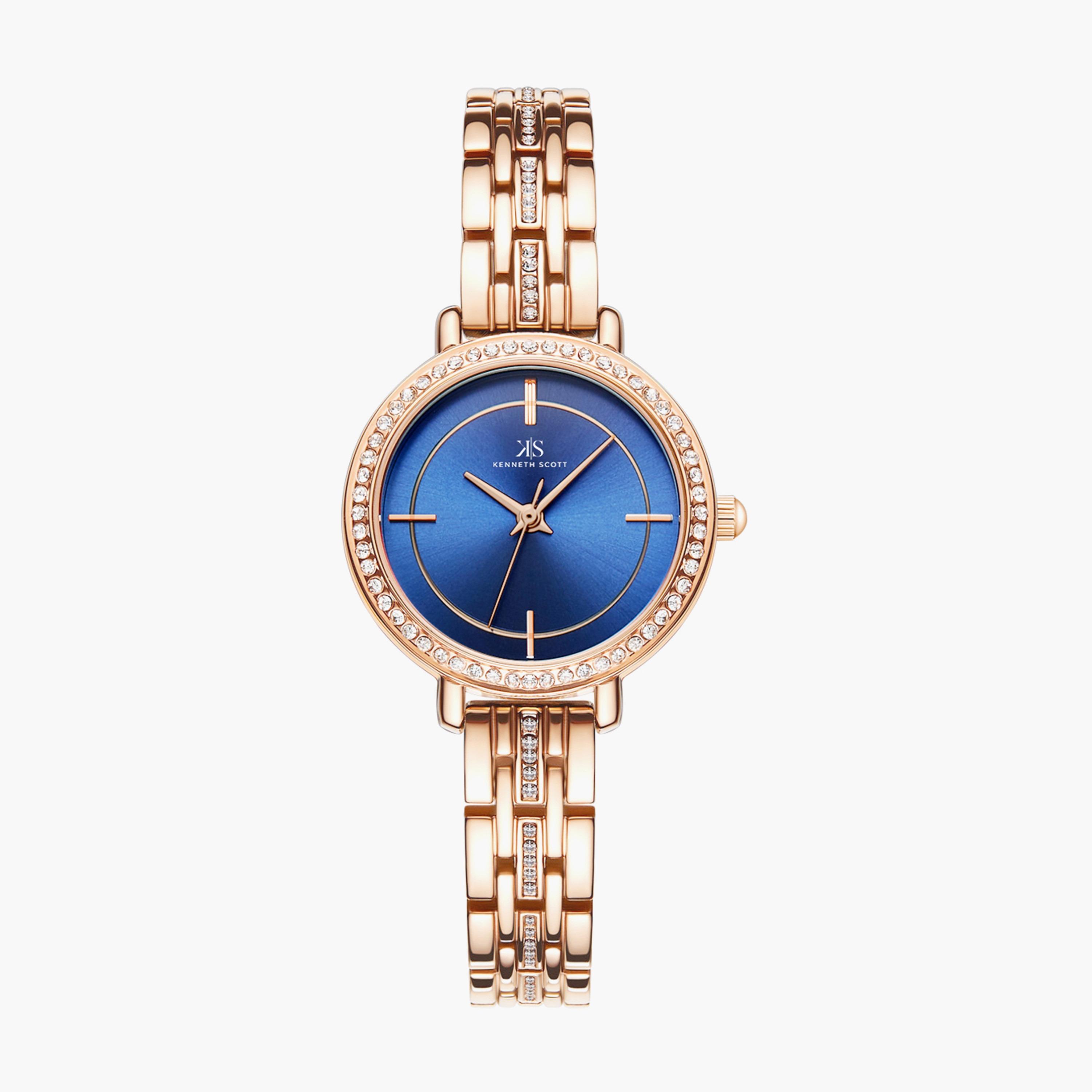 K23532-RBKN | ساعة أنالوج ذهبية وردية بسوار ستانلس ستيل من كينيث سكوت-women-watchesandjewellery-watches-image-1