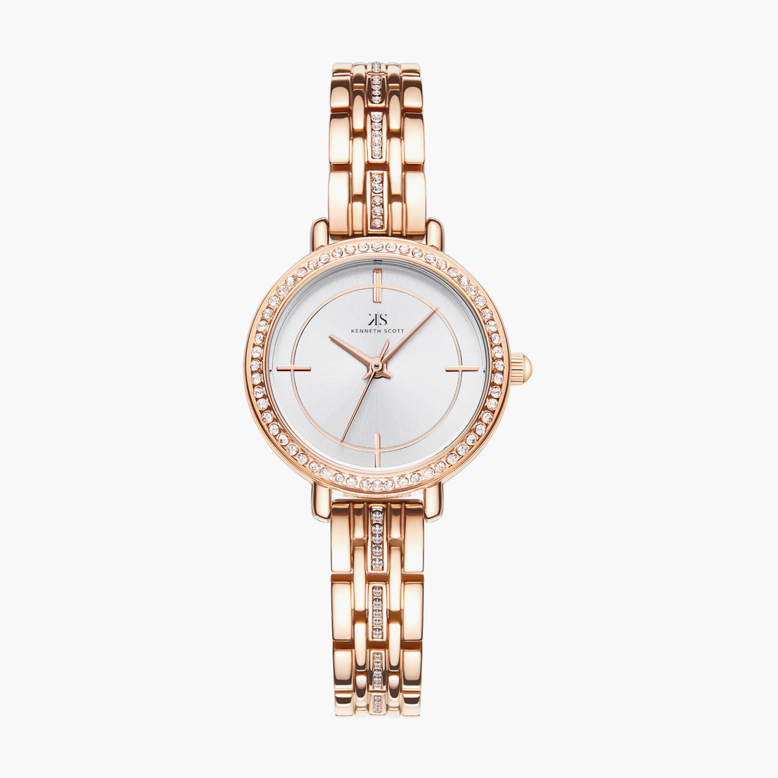 K23532-RBKW | ساعة أنالوج ذهبية وردية بسوار ستانلس ستيل من كينيث سكوت-women-watchesandjewellery-watches-image-1