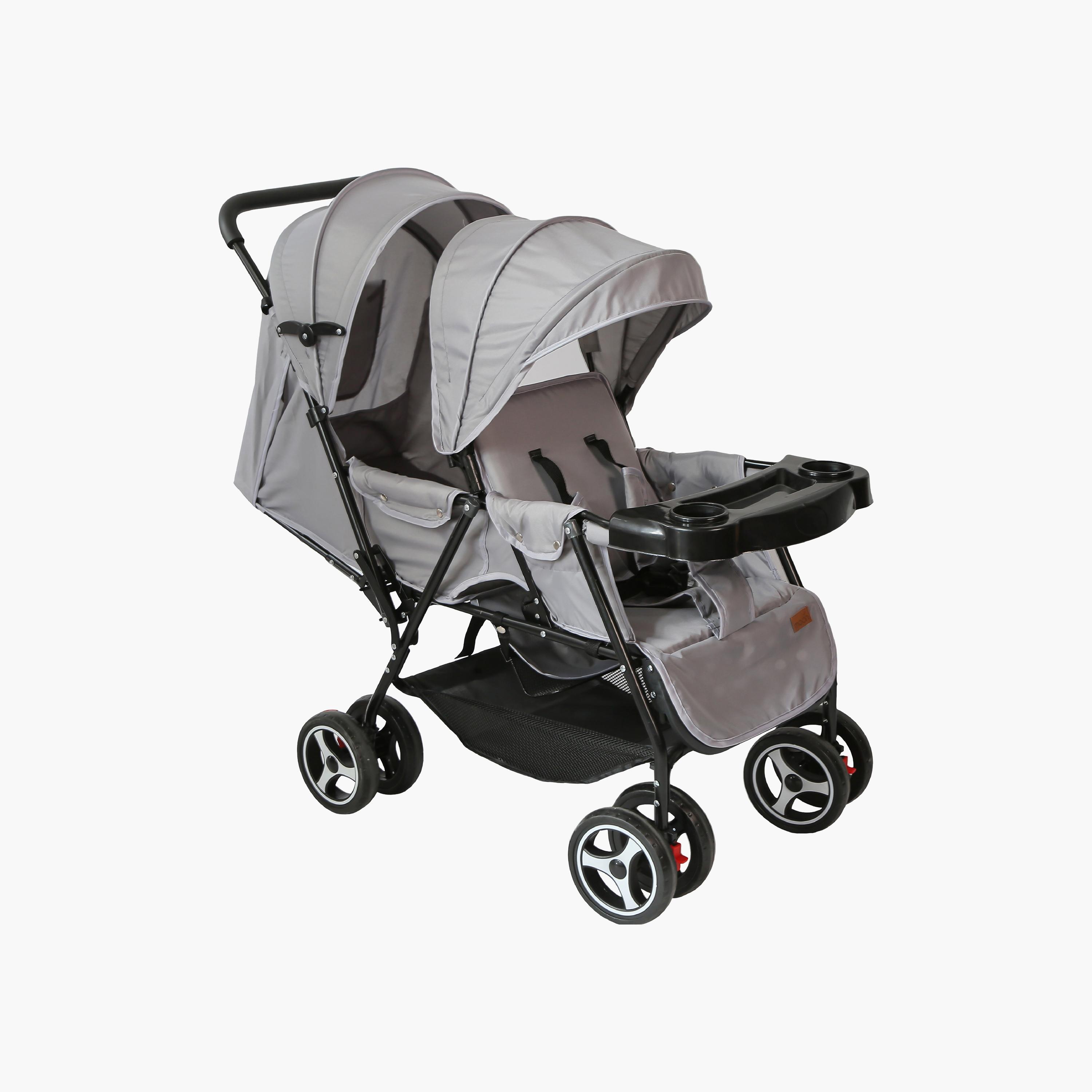 Moon Magnum Tandem Easy Fold Twin Travel Stroller, Light Grey-baby-gear-strollersandprams-strollers-image-1