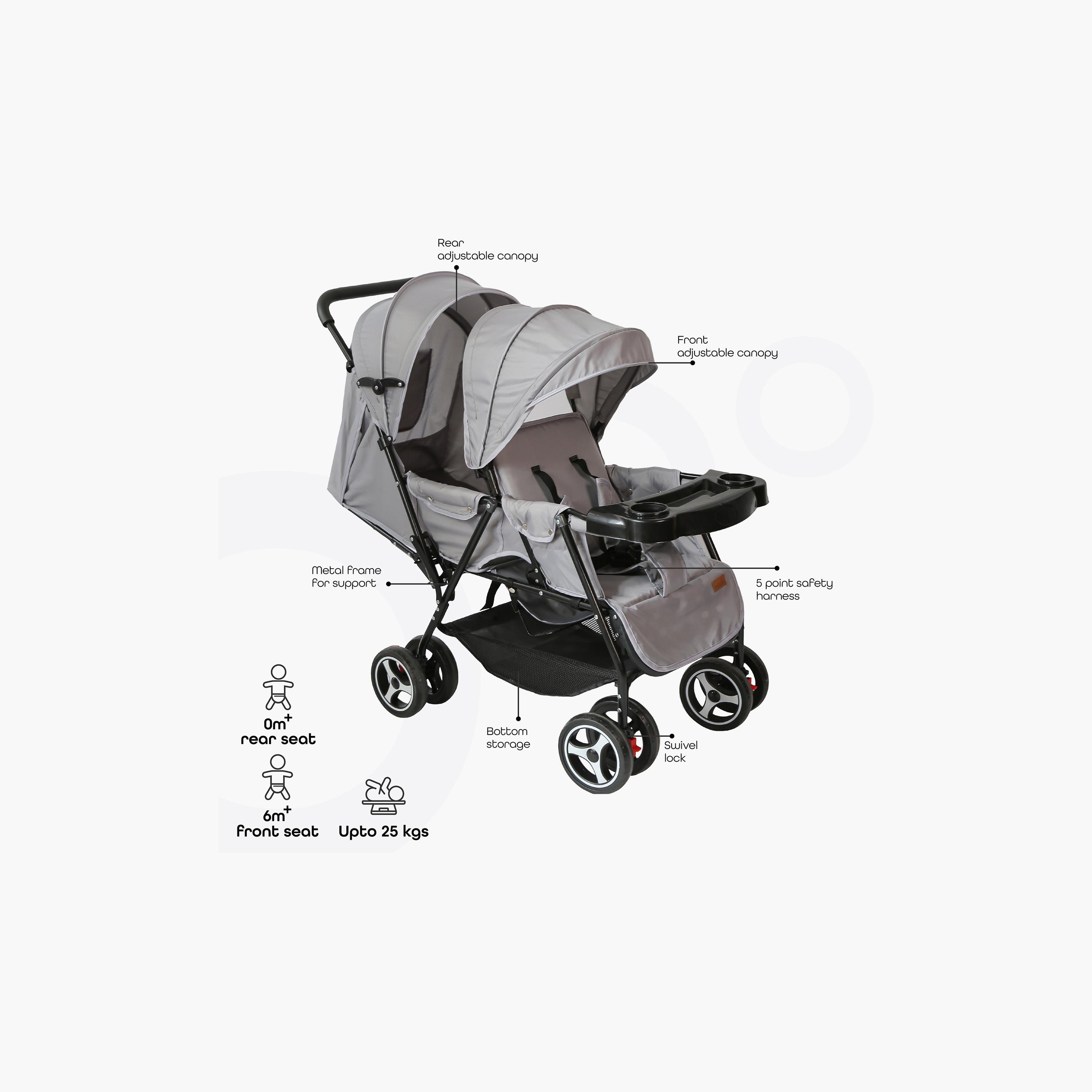 Moon Magnum Tandem Easy Fold Twin Travel Stroller, Light Grey-baby-gear-strollersandprams-strollers-image-2