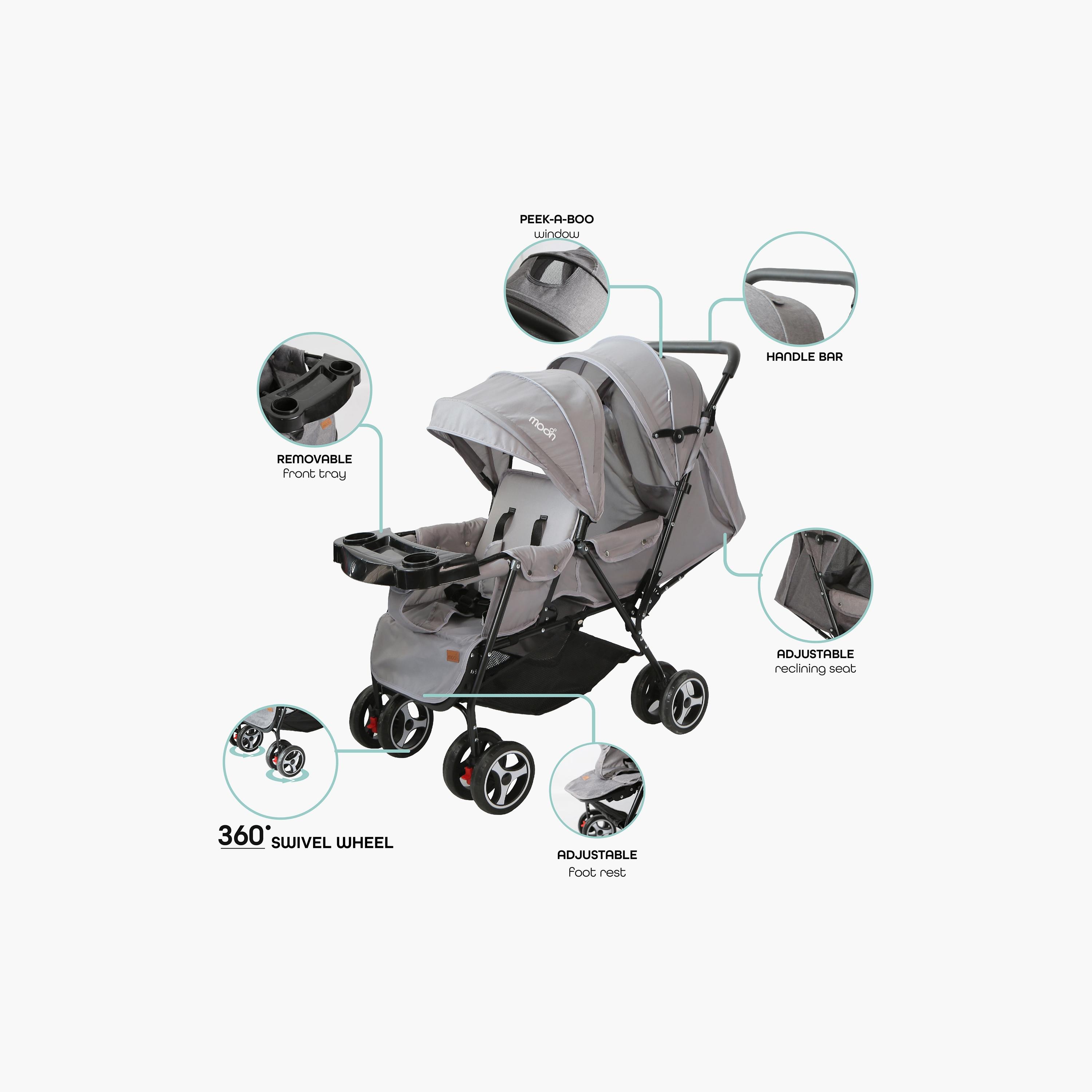 Moon Magnum Tandem Easy Fold Twin Travel Stroller, Light Grey-baby-gear-strollersandprams-strollers-image-3