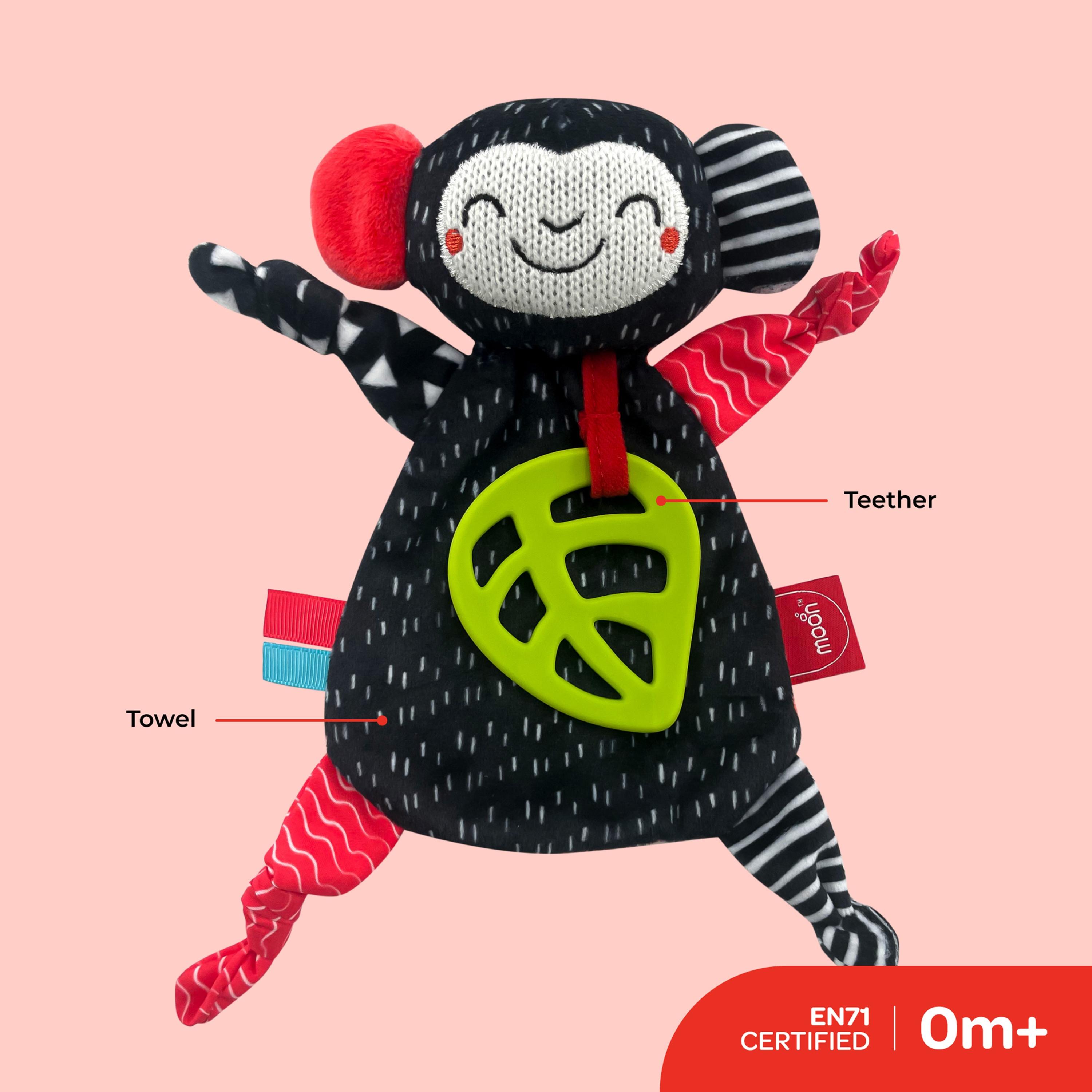 Moon Teething Towel for Baby - Monkey, Black-toys-babyandtoddlertoys-rattlesandteethers-image-2
