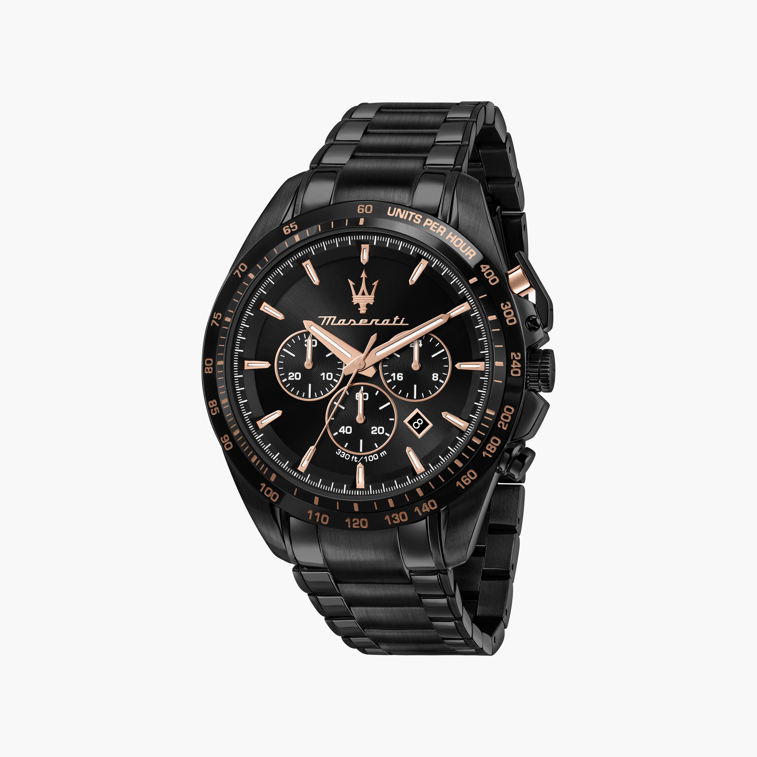 ساعة كرونوغراف سوداء بسوار ستانلس ستيل للرجال من مازيراتي | R8873612048-men-watchesandjewellery-watches-image-1