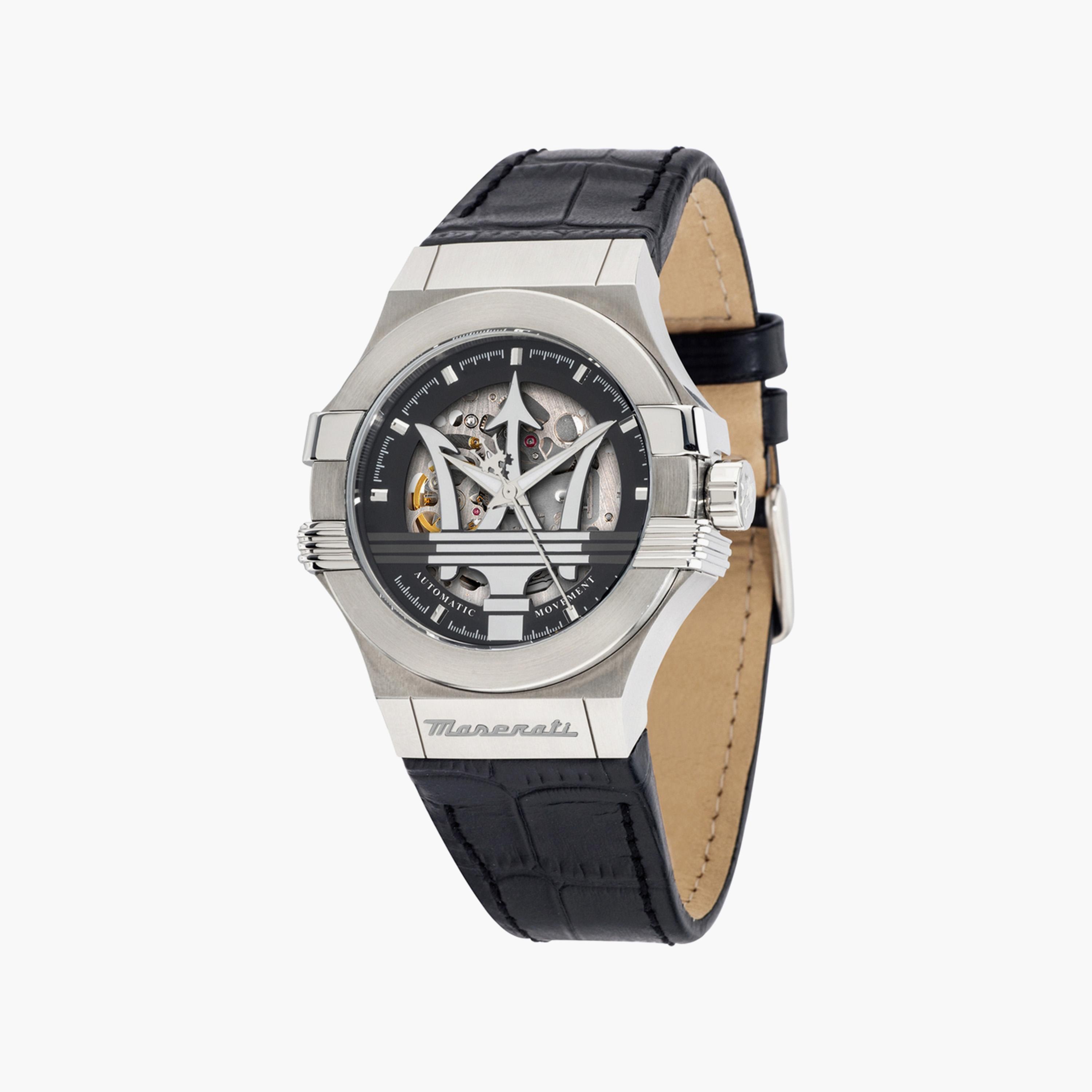 Maserati Men's Black Automatic Leather Strap Watch | R8821108038-men-watchesandjewellery-watches-image-1