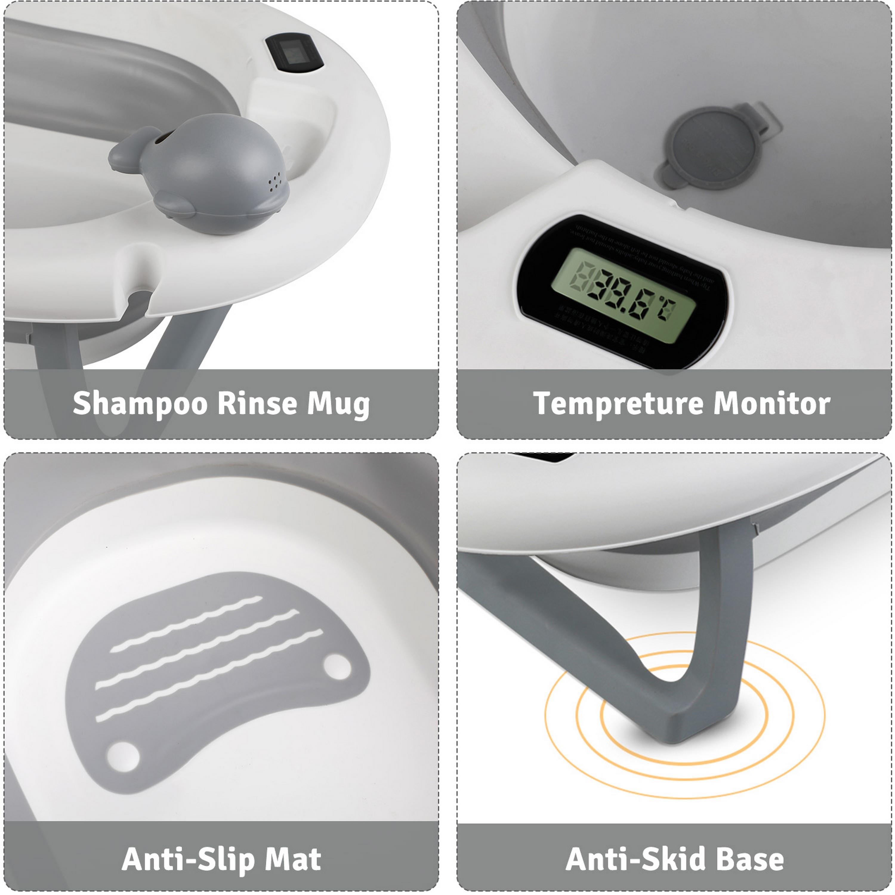 Eazy Kids Temperature Controlled Foldable Bathtub, Grey-baby-bathandcare-bathtubs-image-4