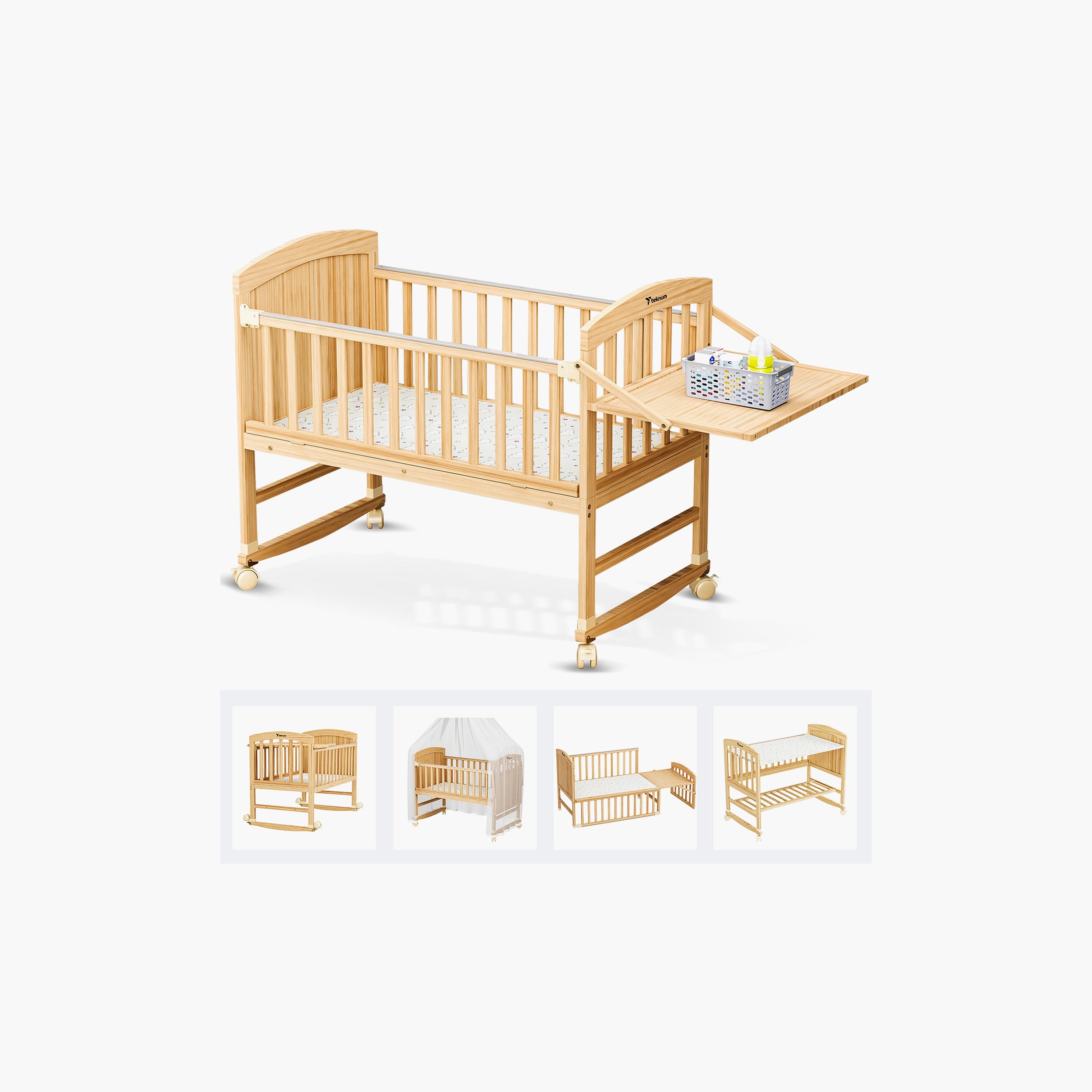 Buy TEKNUM 7 in 1 Convertible Bed Bedside Crib with Accessories Natural Wood Online Babyshop UAE