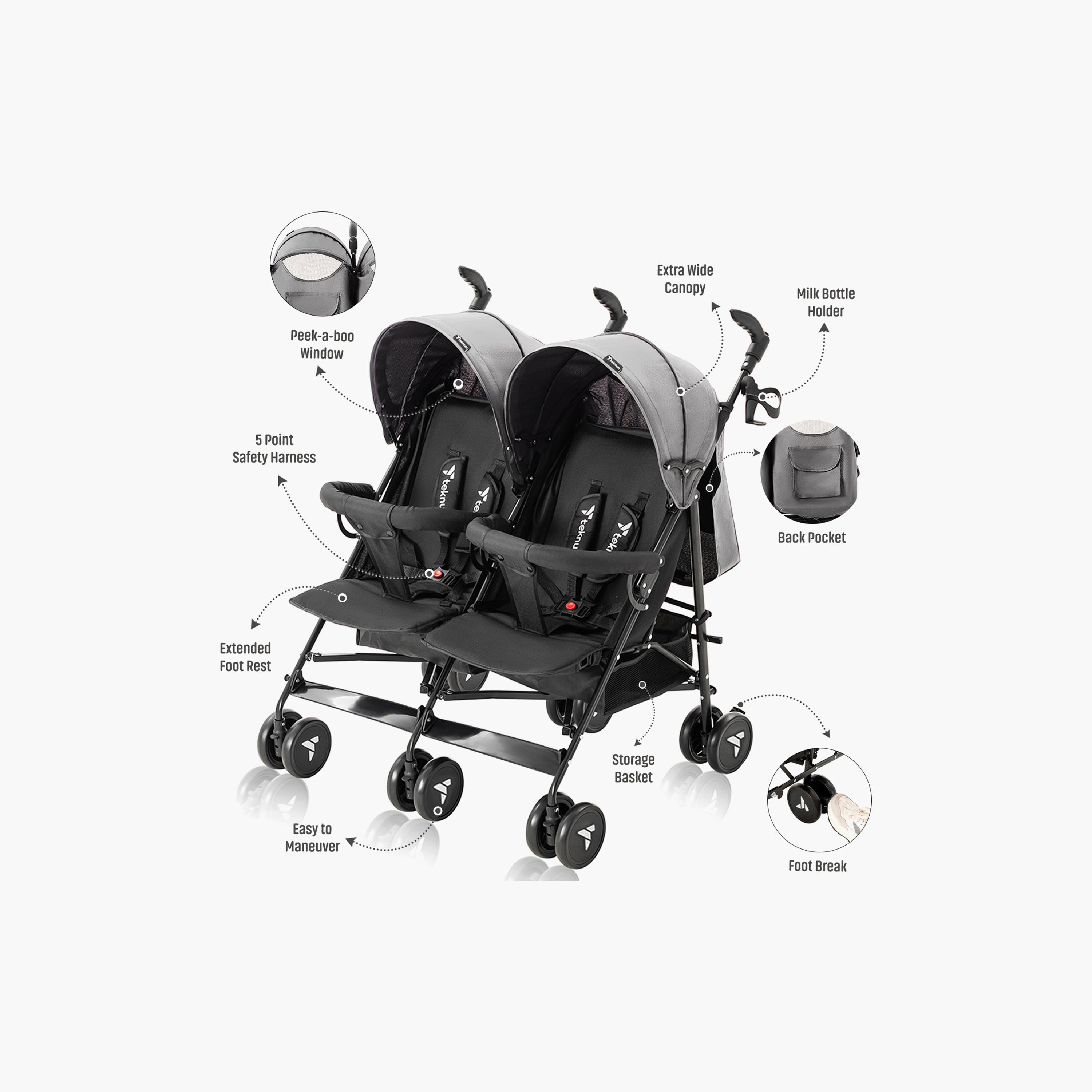 Teknum Twin Baby Stroller, Grey-baby-gear-strollersandprams-strollers-image-2