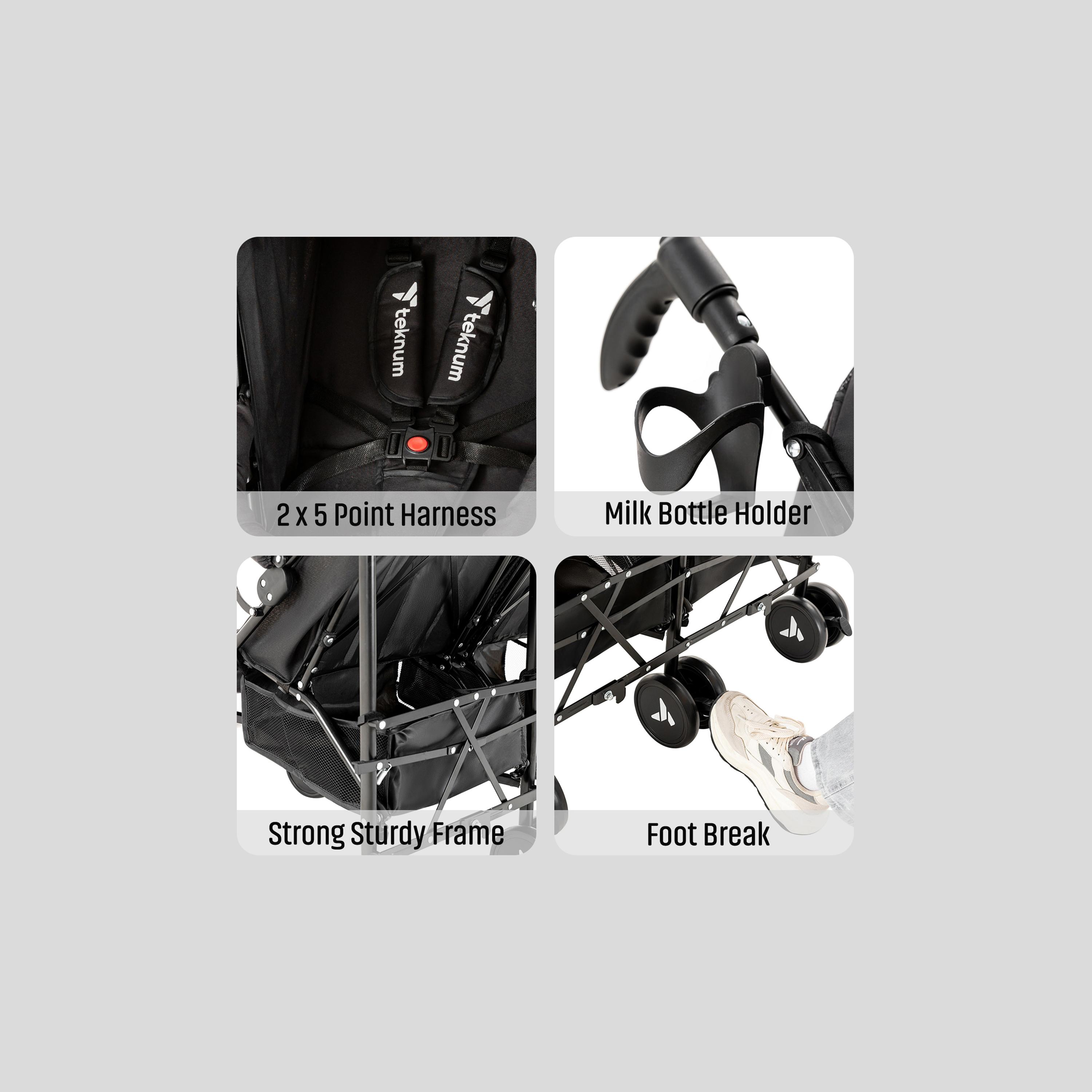 Teknum Twin Baby Stroller, Grey-baby-gear-strollersandprams-strollers-image-3