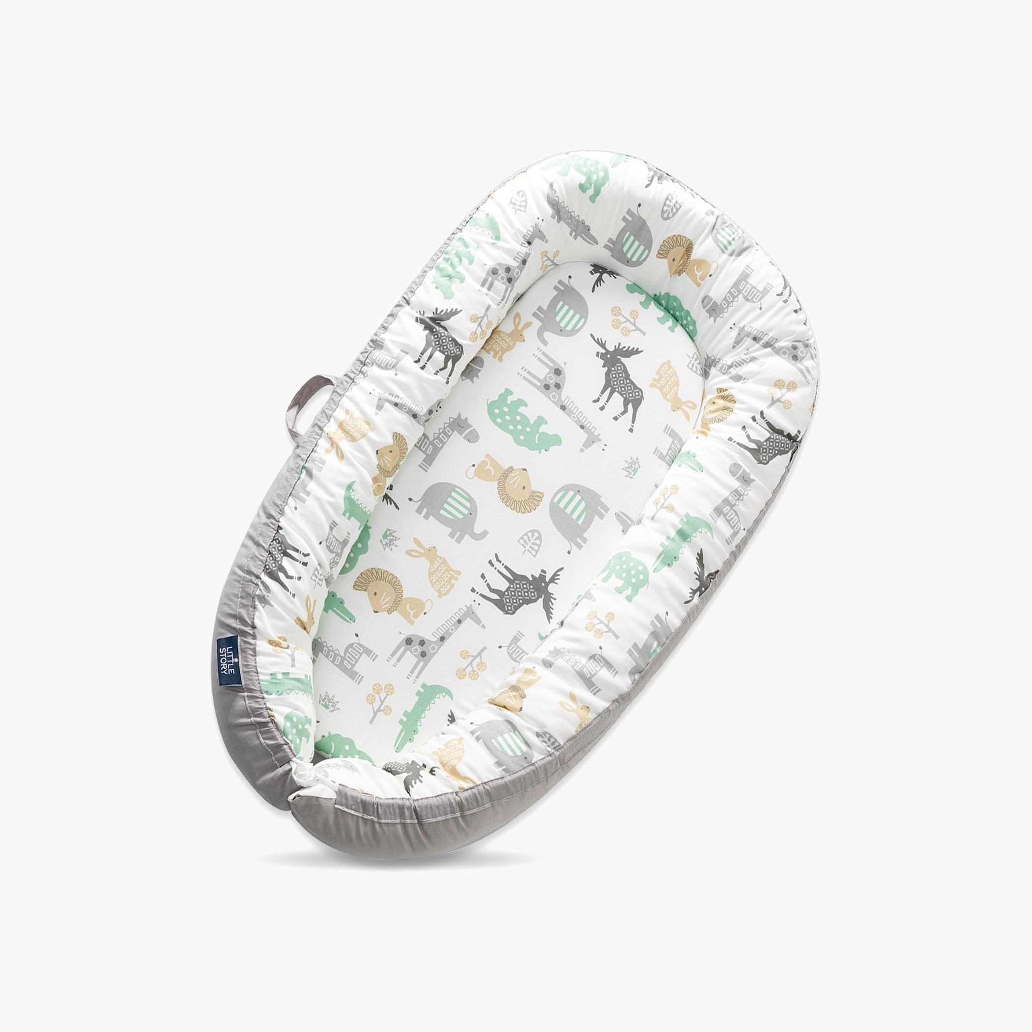 Little Story Newborn Lounger Bed, Jungle Grey-baby-nursery-babybedding-image-1