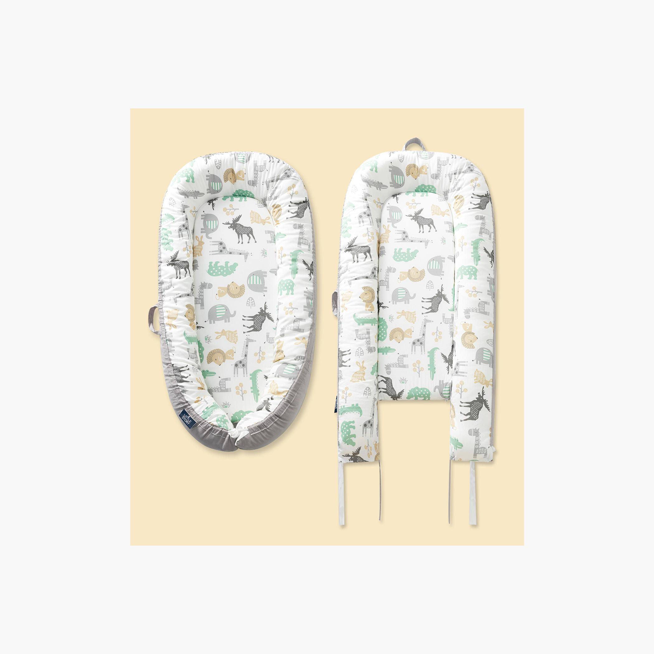 Little Story Newborn Lounger Bed, Jungle Grey-baby-nursery-babybedding-image-2