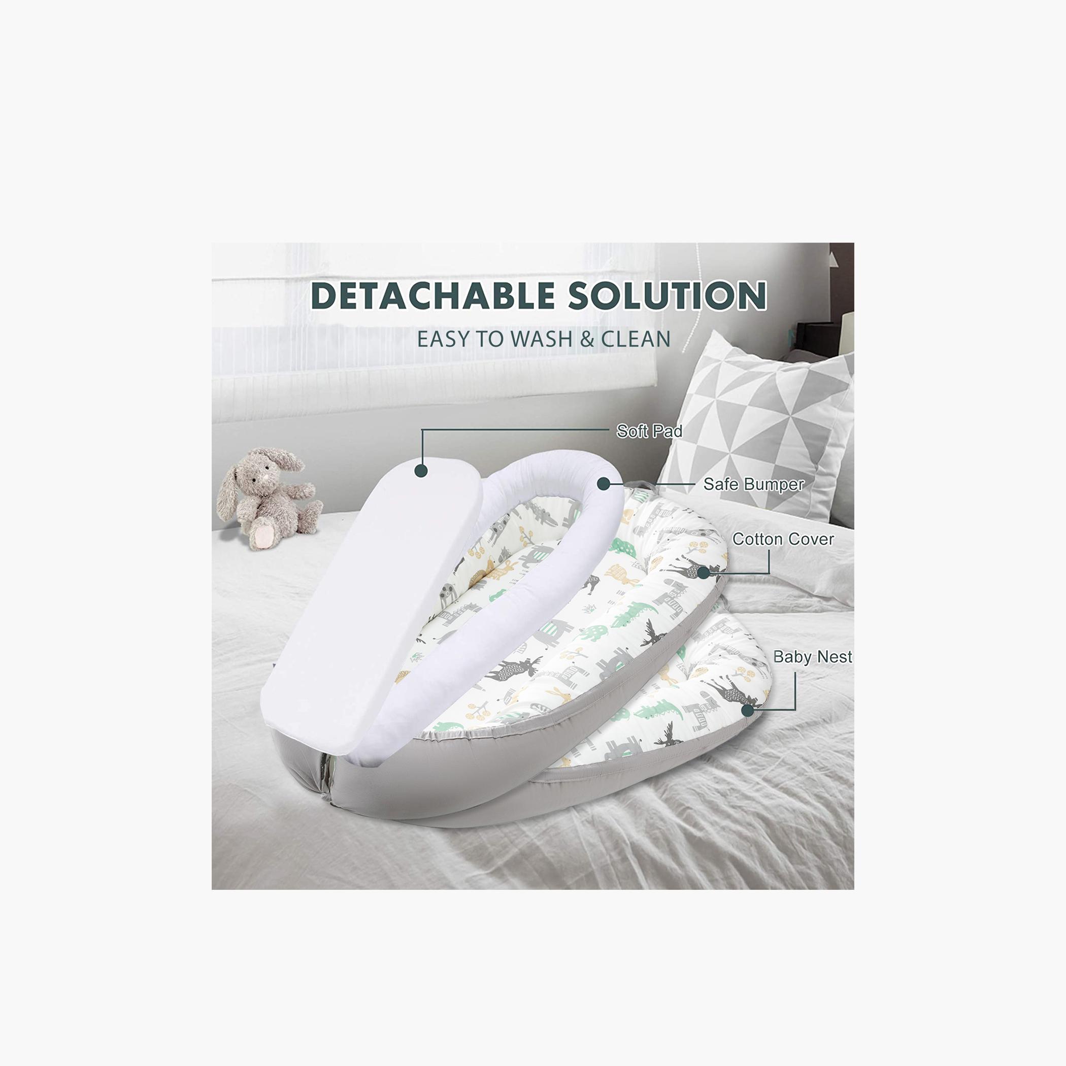 Little Story Newborn Lounger Bed, Jungle Grey-baby-nursery-babybedding-image-8