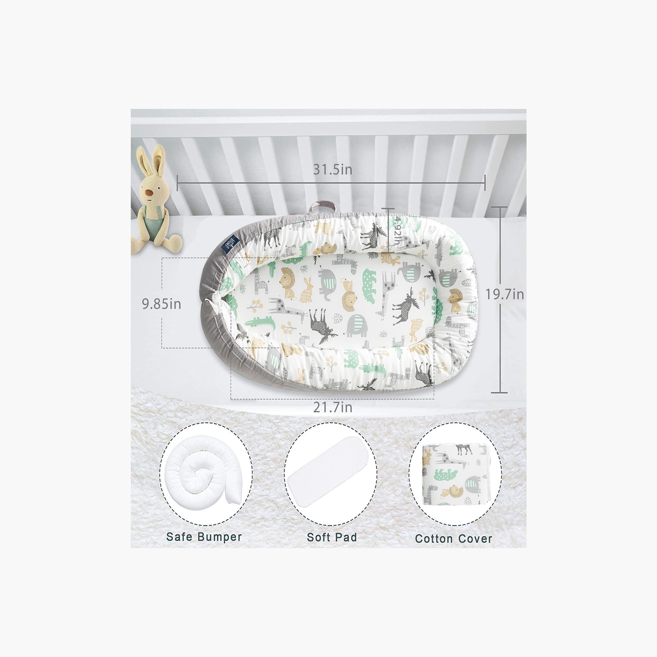 Little Story Newborn Lounger Bed, Jungle Grey-baby-nursery-babybedding-image-9