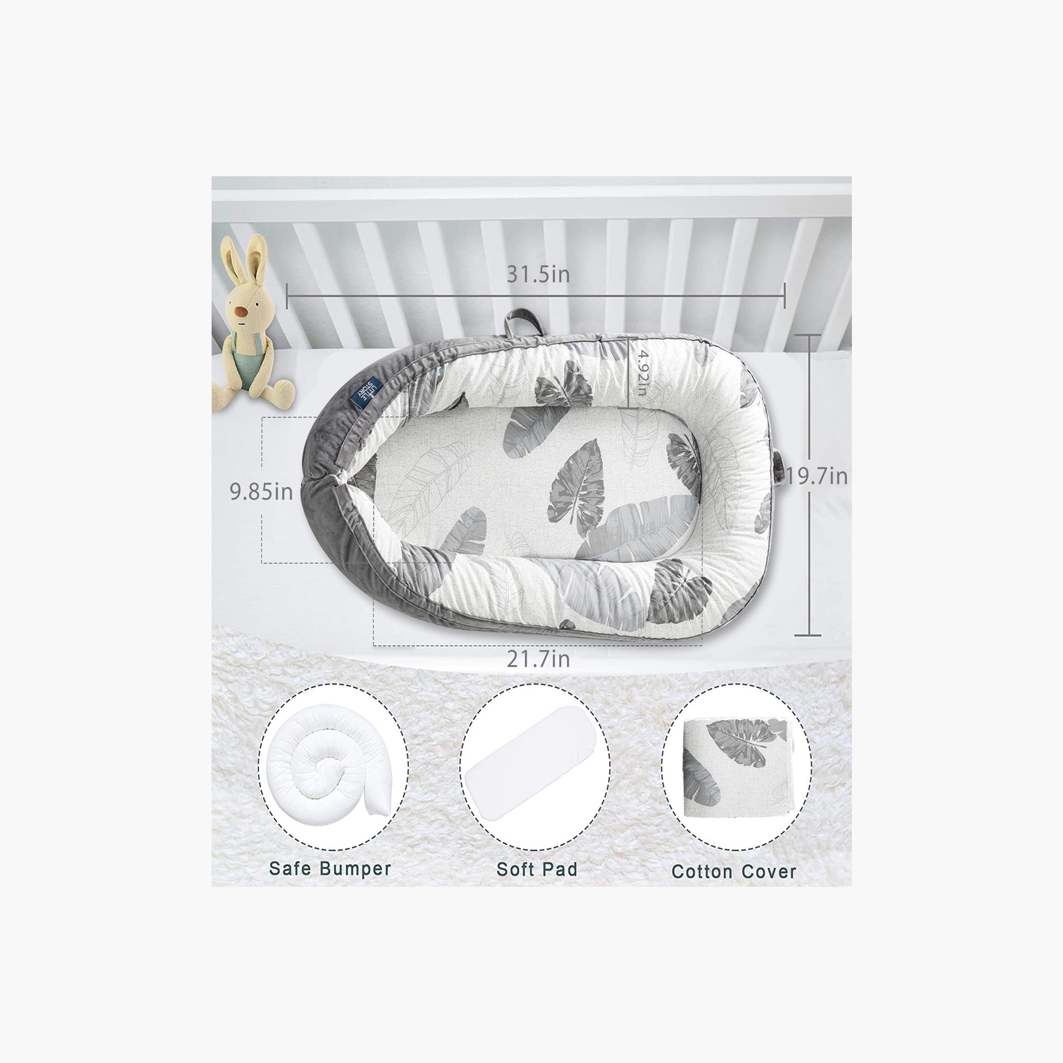 Little Story Newborn Lounger Bed, Feather Grey-baby-nursery-babybedding-image-8