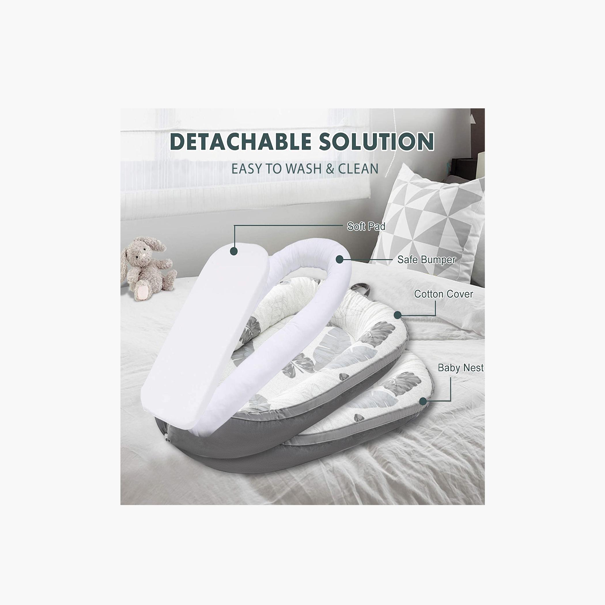 Little Story Newborn Lounger Bed, Feather Grey-baby-nursery-babybedding-image-9