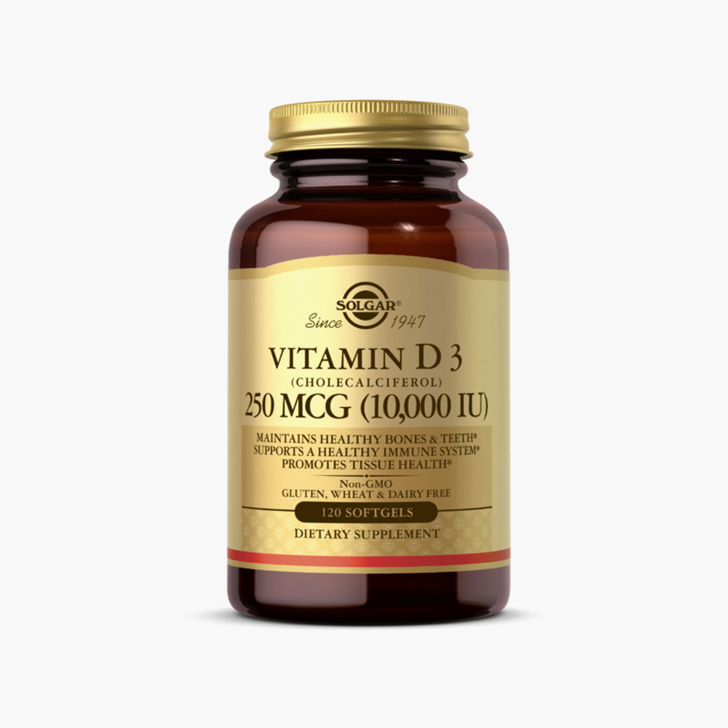 فيتامين د3 كوليكالسيفيرول، 250 ميكروجرام، 10000 وحدة دولية، 120 كبسولة هلامية-sports-nutrition-vitaminshealthsupplements-image-1