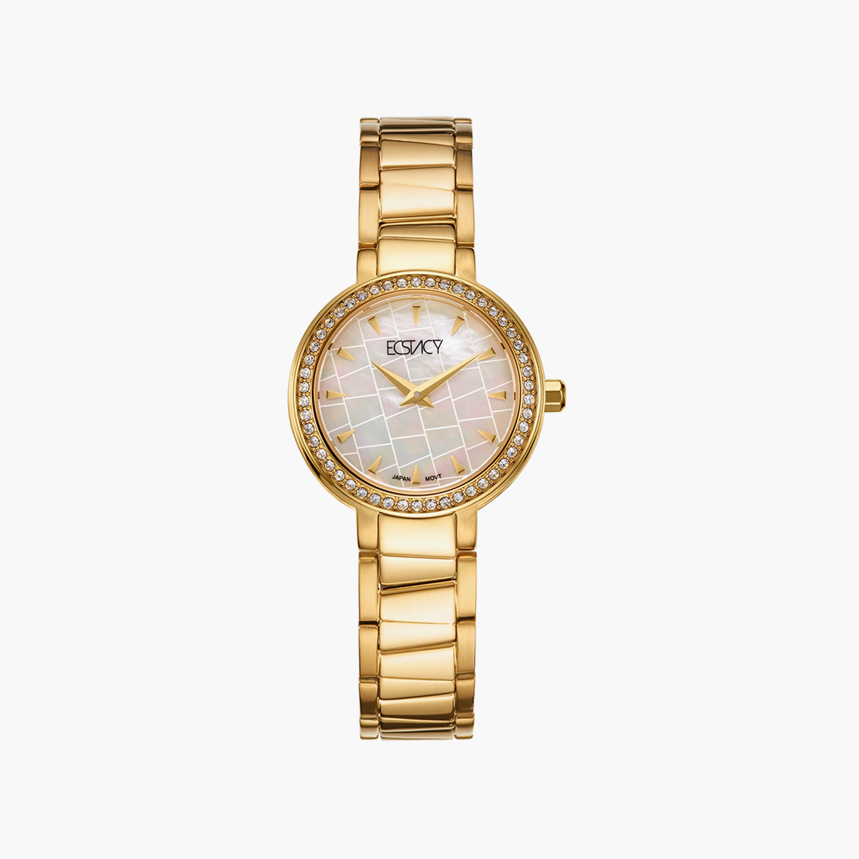 ساعة أنالوج ذهبية بسوار ستانلس ستيل من إكستاسي | E20504-GBGM-women-watchesandjewellery-watches-image-1