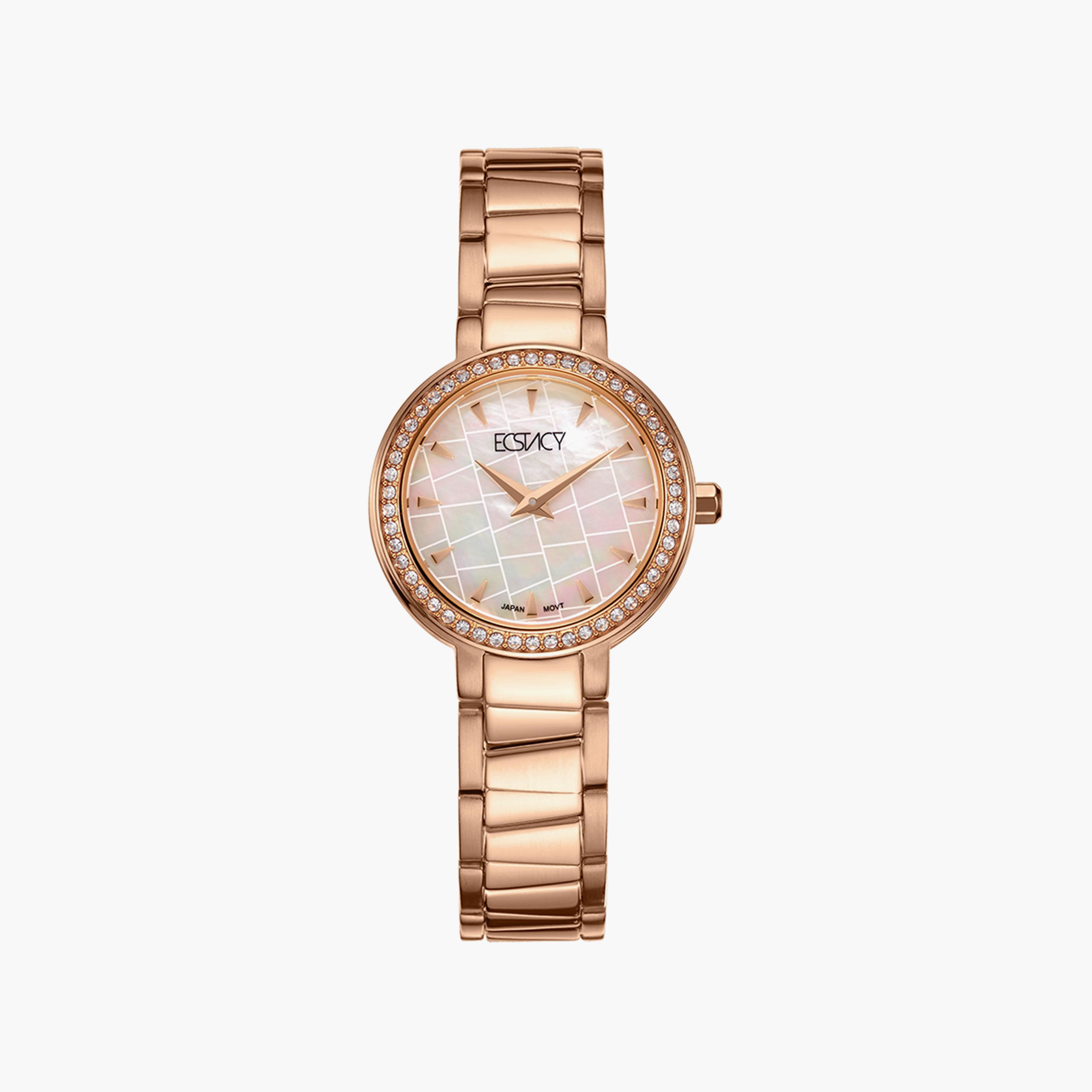 ساعة أنالوج ذهبية وردية بسوار ستانلس ستيل من إكستاسي | E20504-RBKM-women-watchesandjewellery-watches-image-1