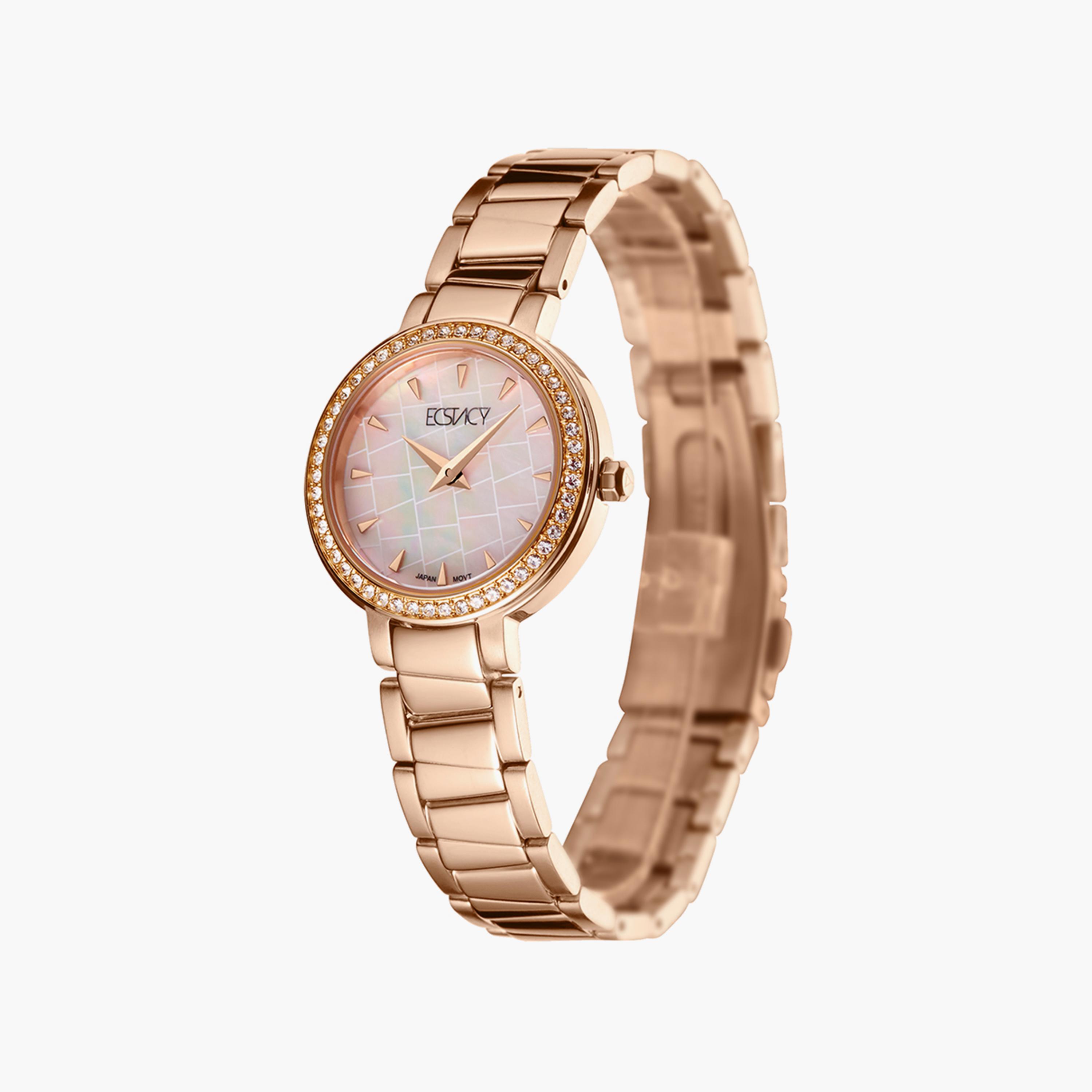 ساعة أنالوج ذهبية وردية بسوار ستانلس ستيل من إكستاسي | E20504-RBKM-women-watchesandjewellery-watches-image-2
