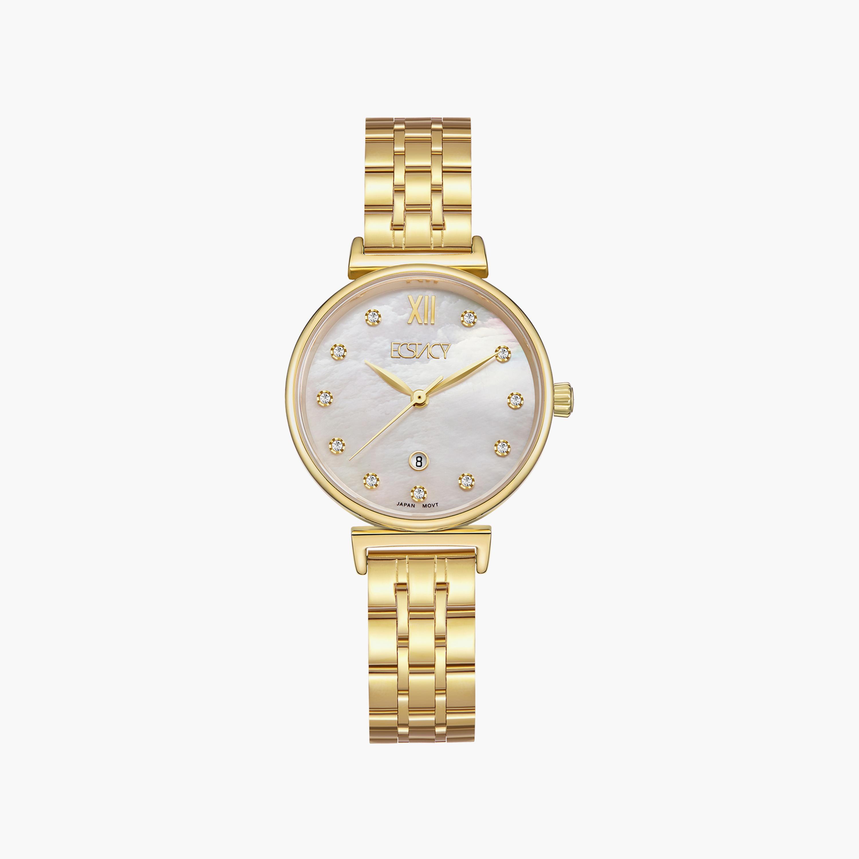ساعة أنالوج ذهبية بسوار ستانلس ستيل من إكستاسي | E23506-GBGM-women-watchesandjewellery-watches-image-1