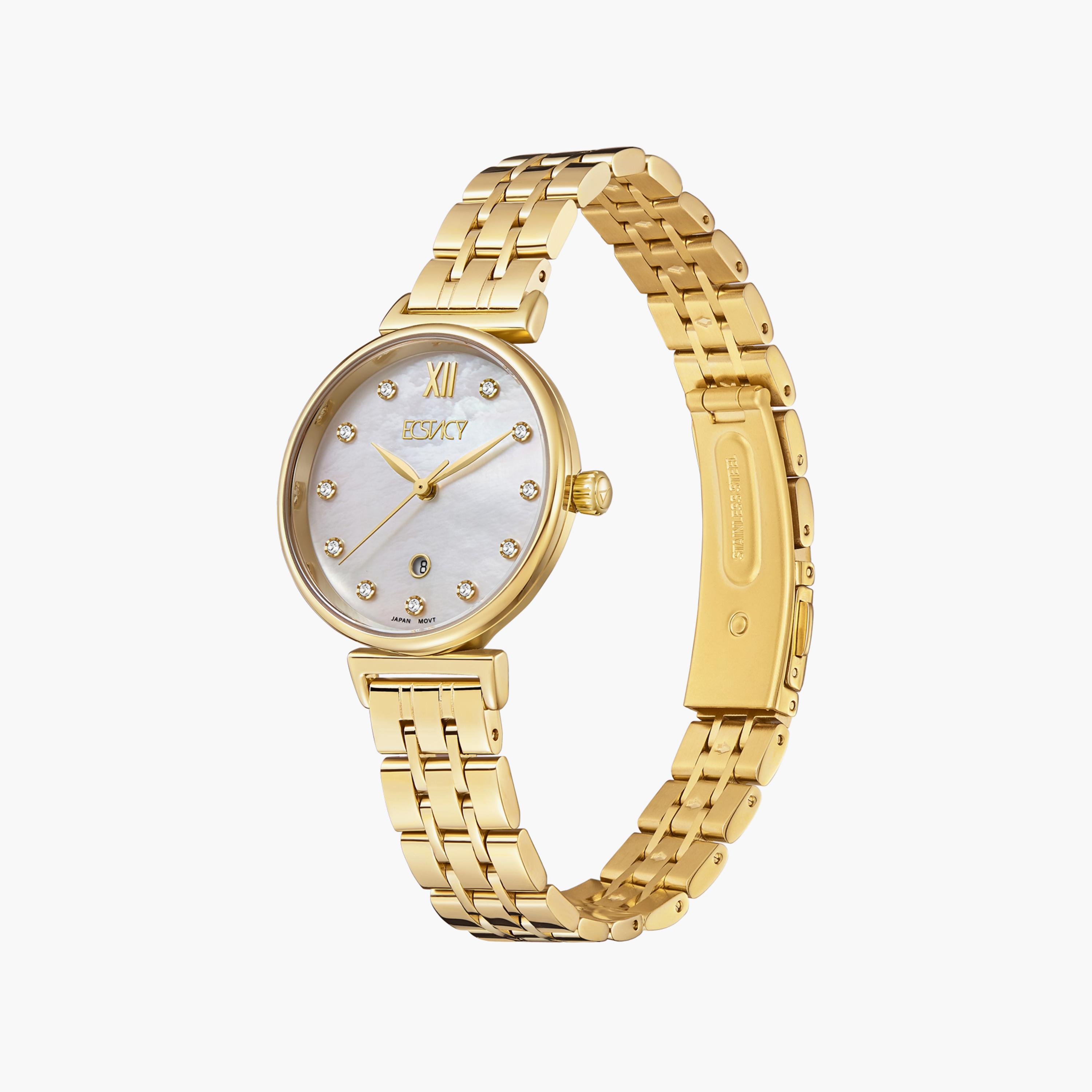 ساعة أنالوج ذهبية بسوار ستانلس ستيل من إكستاسي | E23506-GBGM-women-watchesandjewellery-watches-image-2