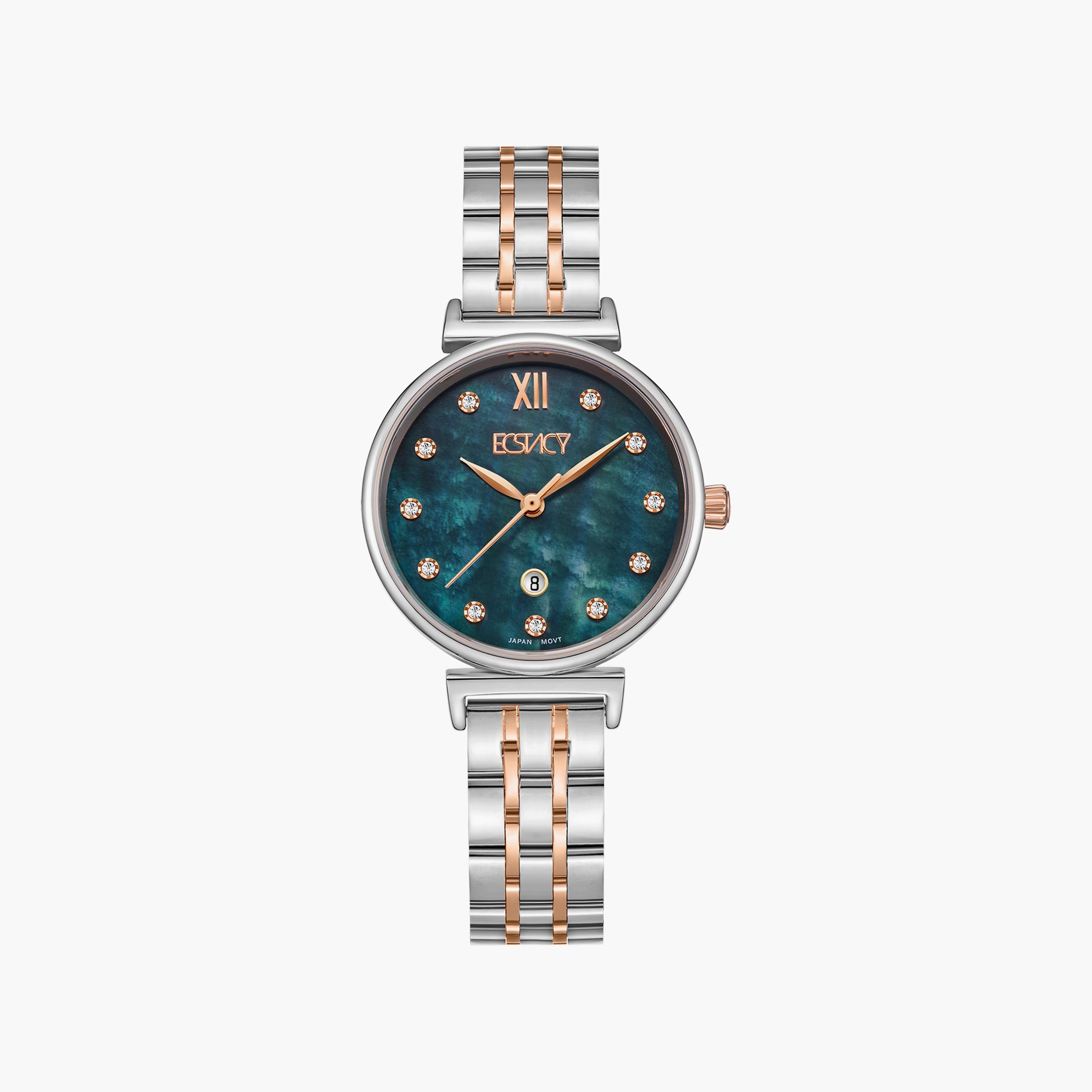 Ecstacy Silver & Rose Gold Analog Stainless Steel Strap Watch | E23506-KBKMN-women-watchesandjewellery-watches-image-1