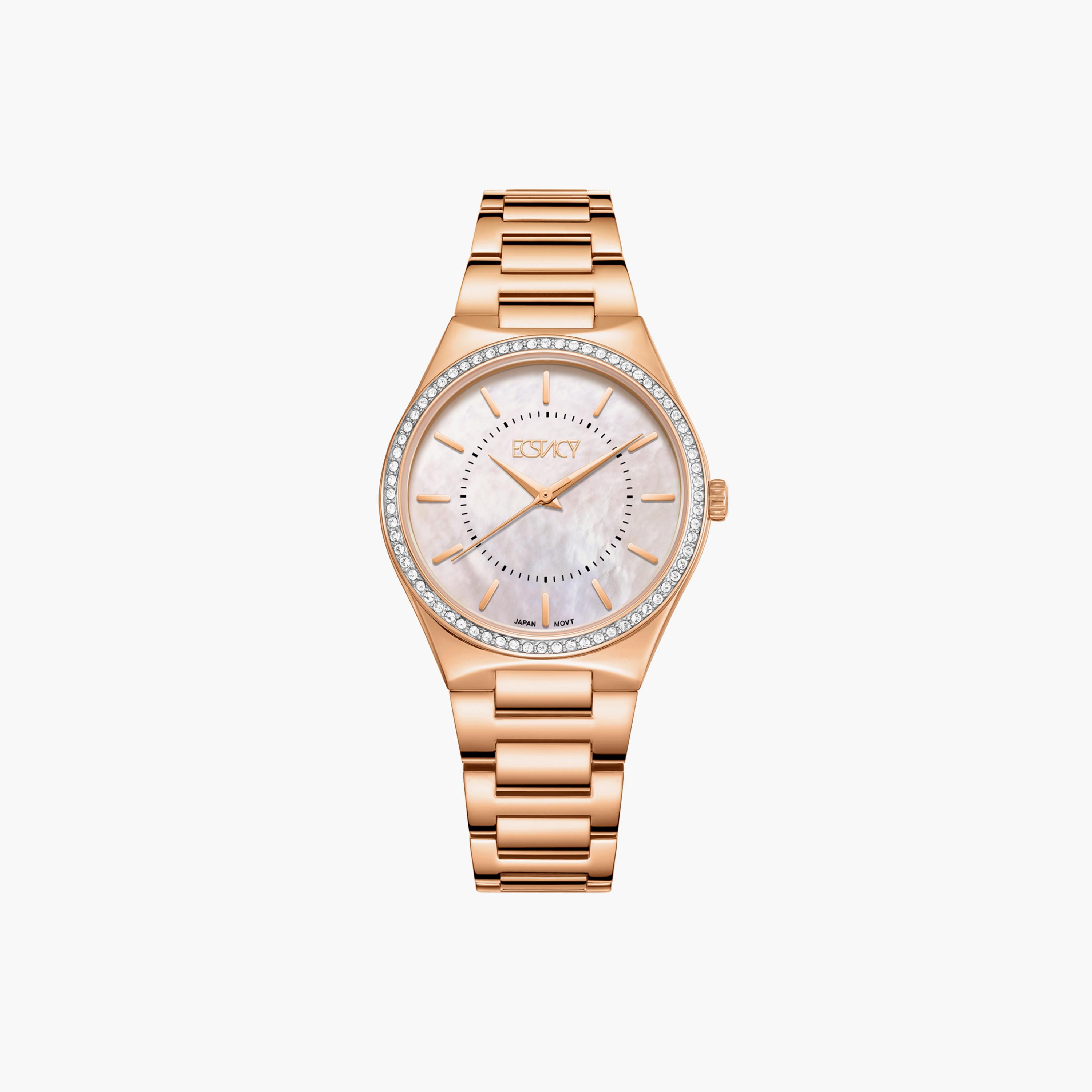 ساعة إكستاسي ذو انالوج للنساء بسوار ذهبي وردي مع ستانلس ستيل | E23507-RBKMK-women-watchesandjewellery-watches-image-1