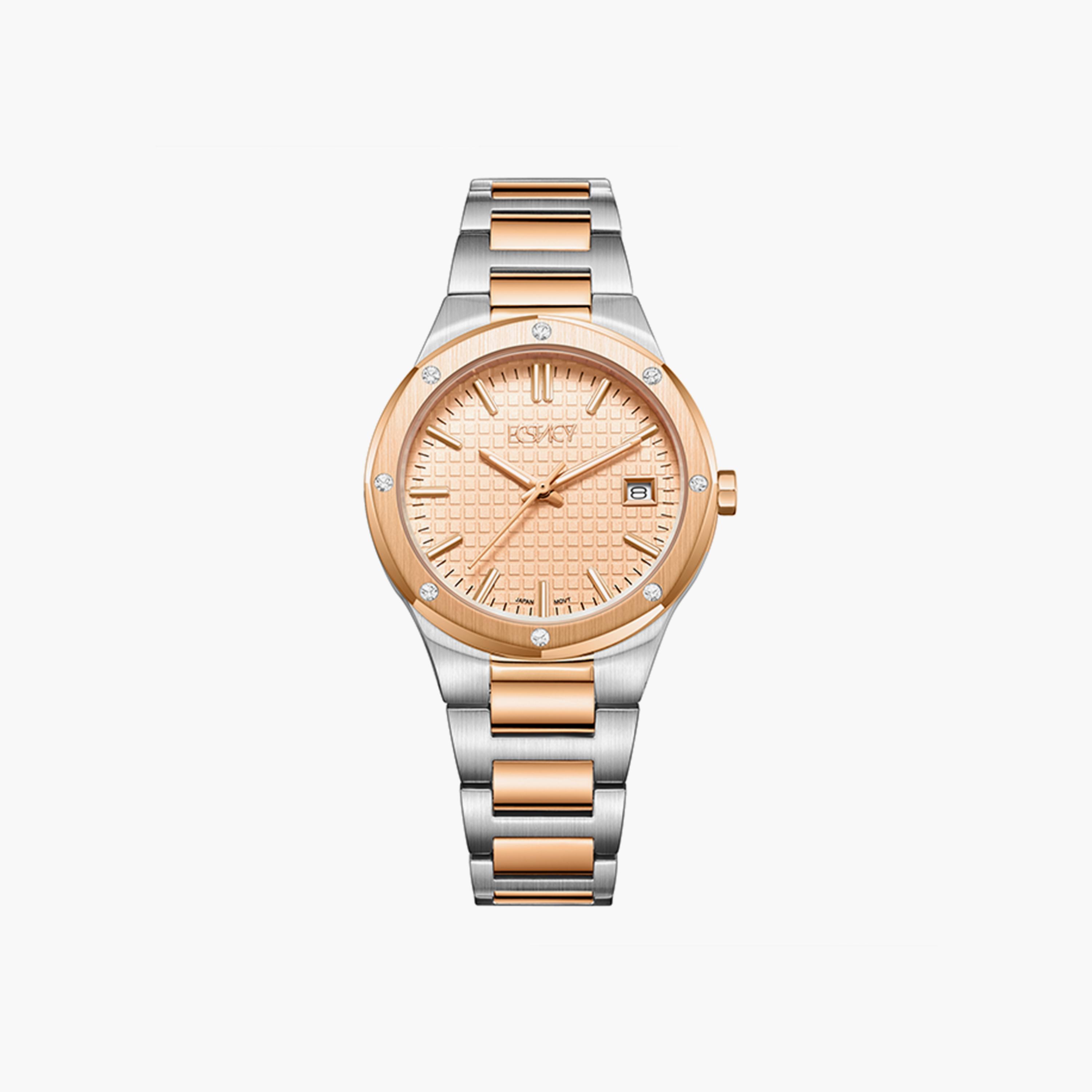 ساعة إكستاسي ذو انالوج للنساء بسوار فضي وذهبي وردي مع ستانلس ستيل | E23509-KBKK-women-watchesandjewellery-watches-image-1