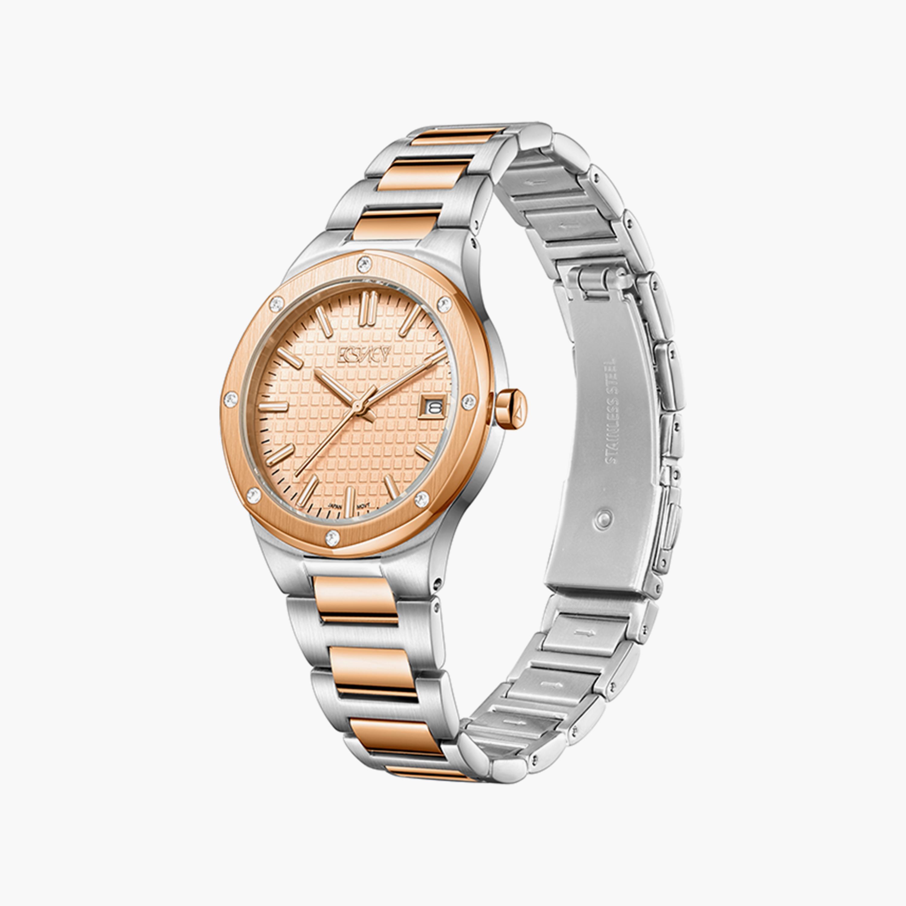 ساعة إكستاسي ذو انالوج للنساء بسوار فضي وذهبي وردي مع ستانلس ستيل | E23509-KBKK-women-watchesandjewellery-watches-image-2