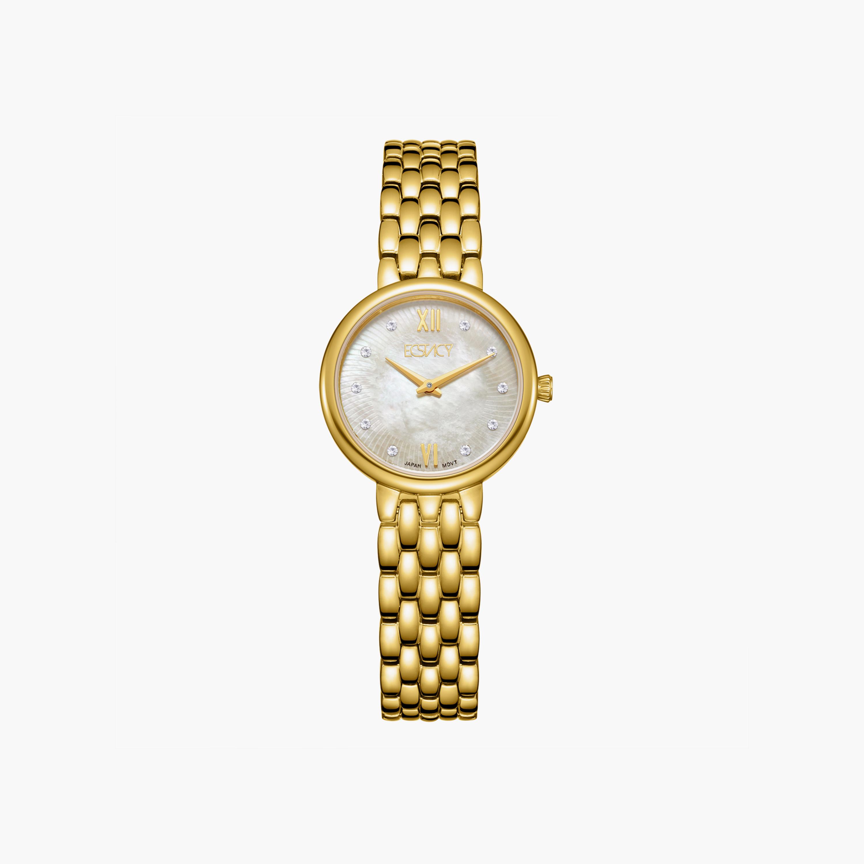 ساعة أنالوج ذهبية بسوار ستانلس ستيل من إكستاسي | E23510-GBGMC-women-watchesandjewellery-watches-image-1