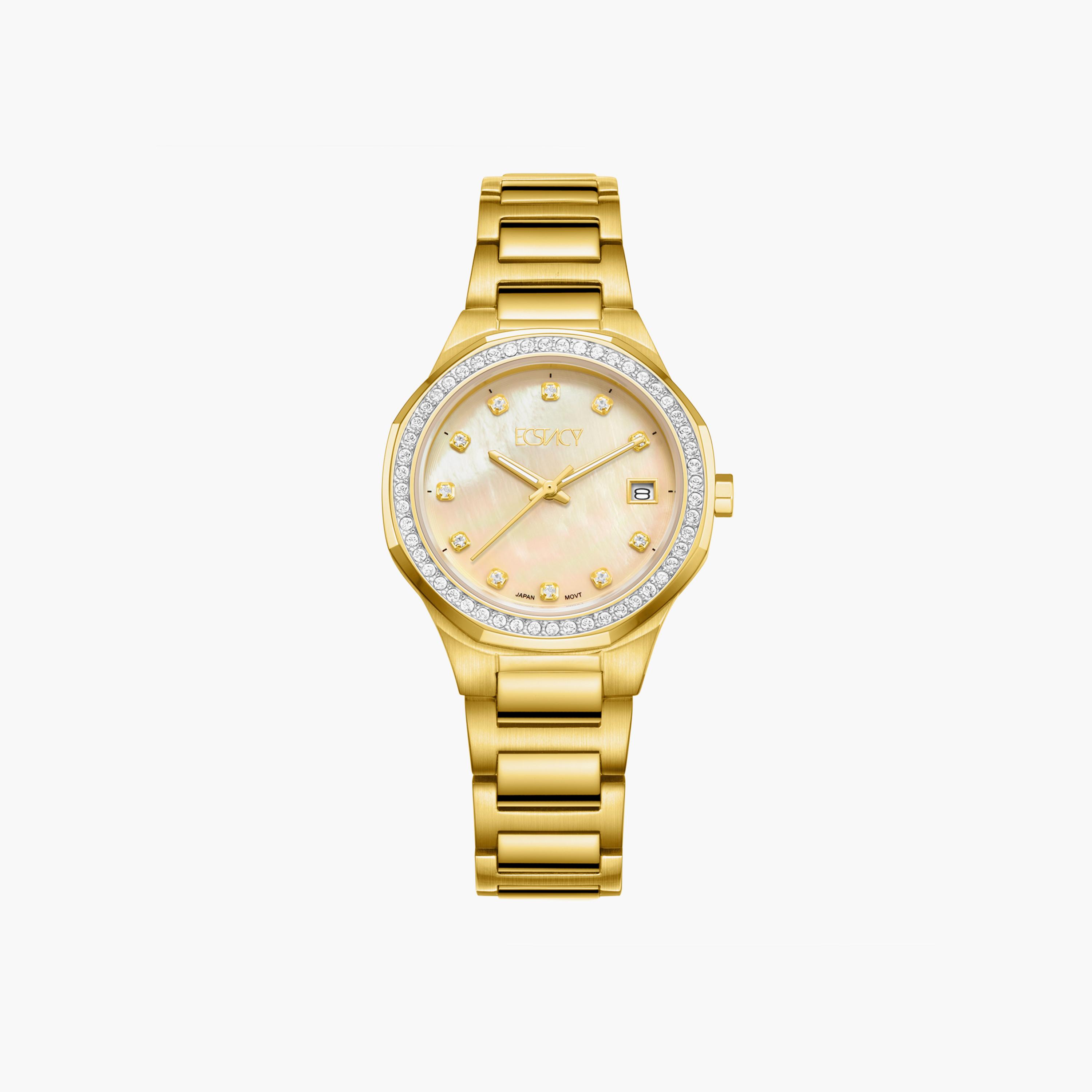 Ecstacy Gold Analog Stainless Steel Strap Watch | E23511-GBGMC-women-watchesandjewellery-watches-image-1