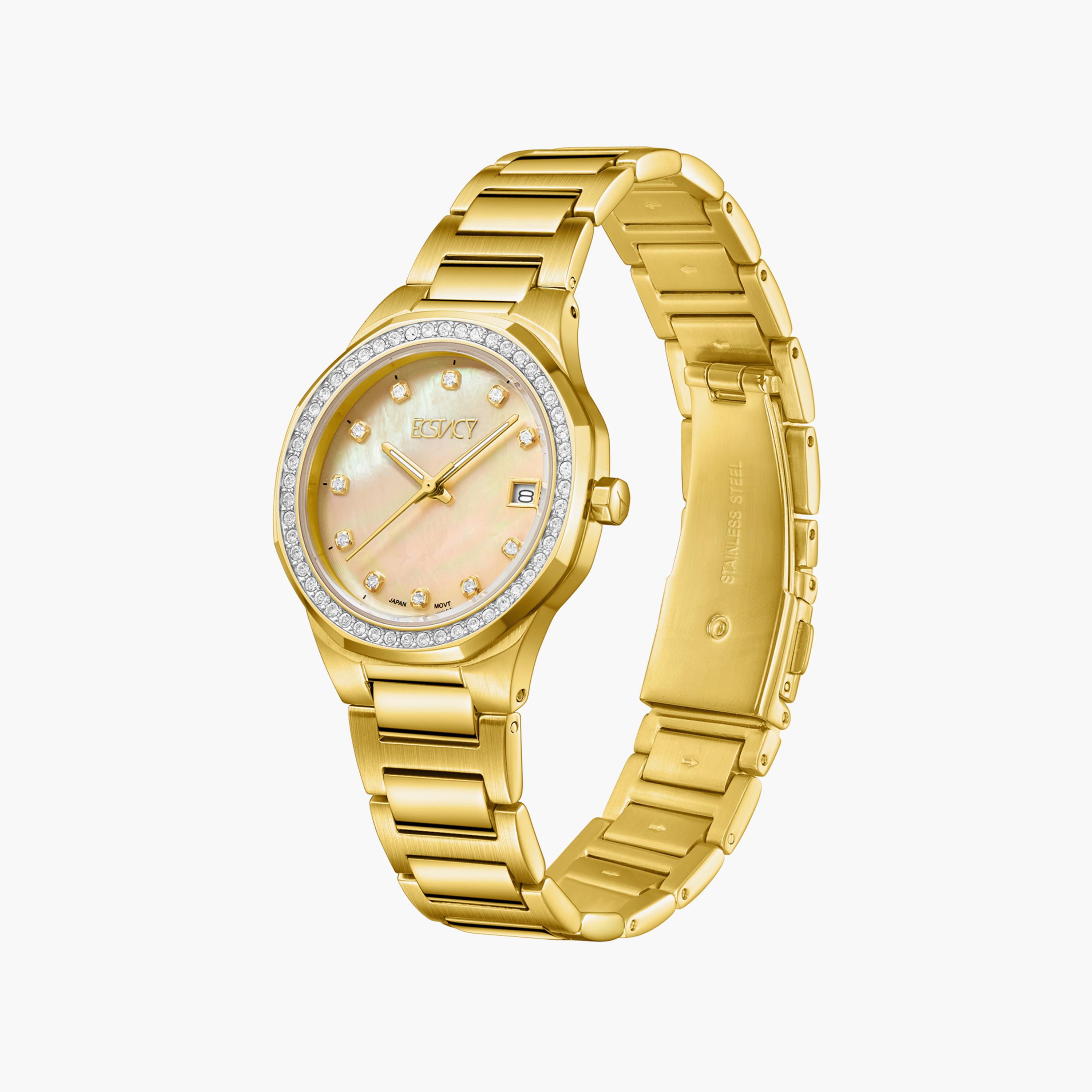 Ecstacy Gold Analog Stainless Steel Strap Watch | E23511-GBGMC-women-watchesandjewellery-watches-image-2