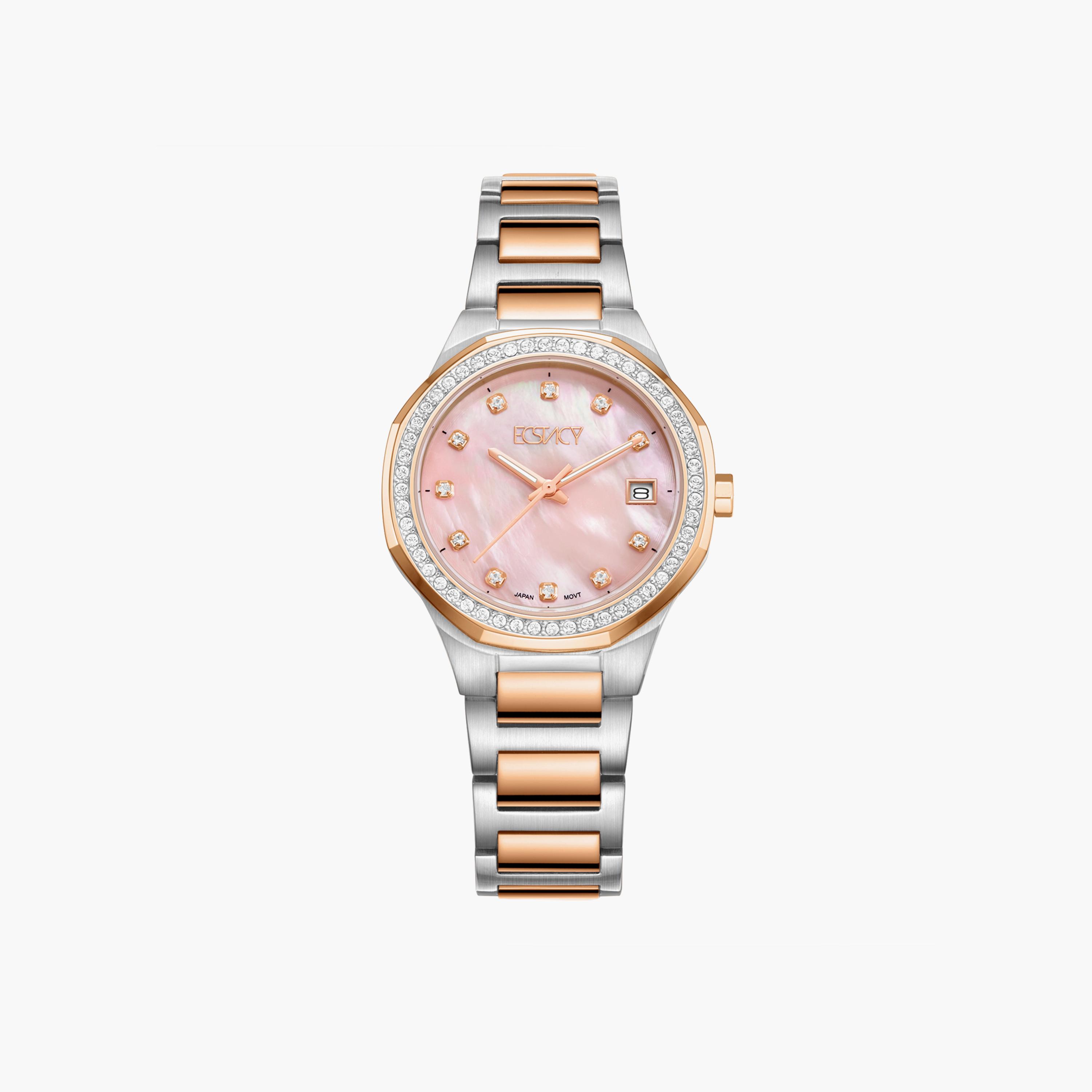 Ecstacy Silver & Rose Gold Analog Stainless Steel Strap Watch | E23511-KBKMP-women-watchesandjewellery-watches-image-1