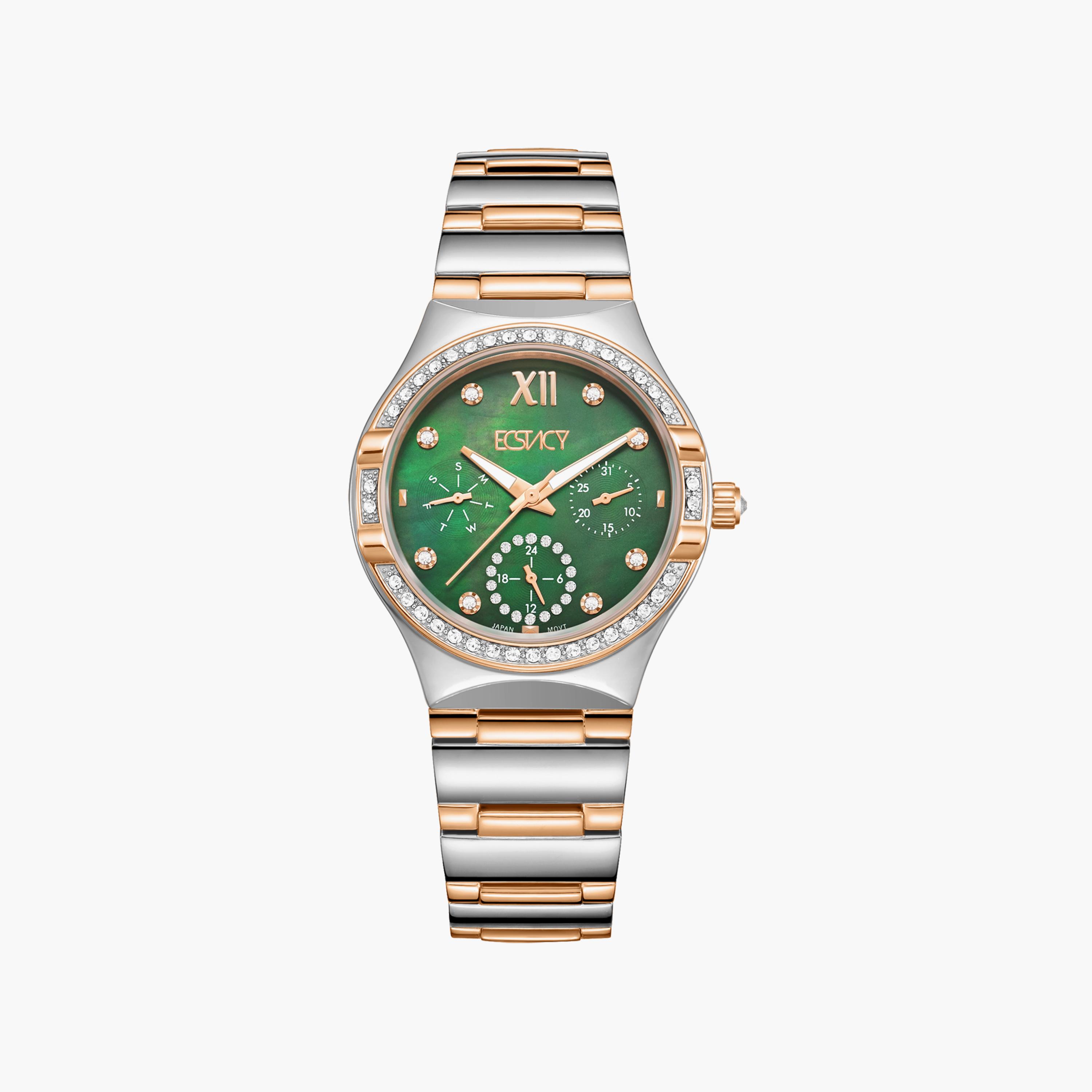 ساعة إكستاسي ذو انالوج للنساء بسوار فضي وذهبي وردي مع ستانلس ستيل | E23608-KBKMG-women-watchesandjewellery-watches-image-1