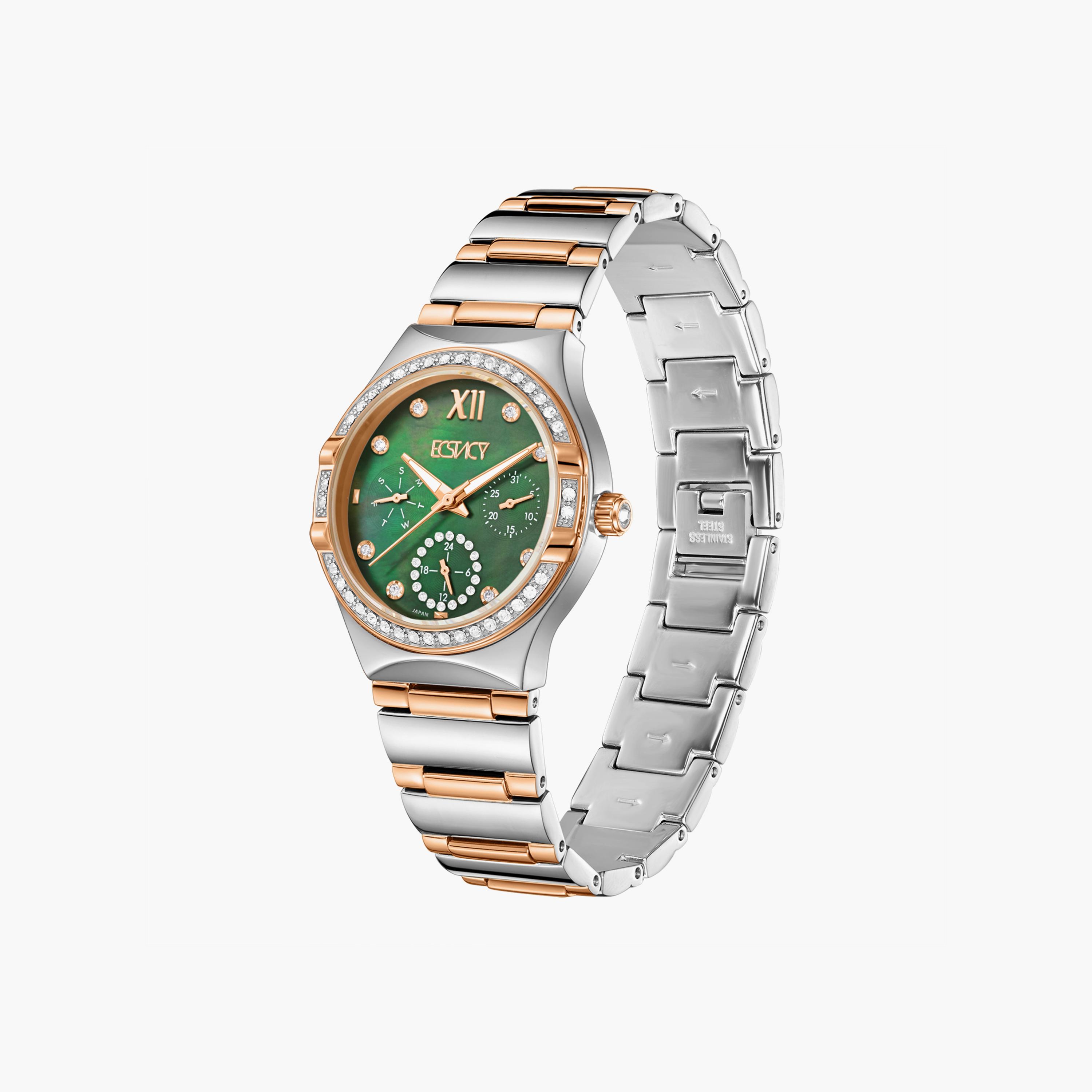 ساعة إكستاسي ذو انالوج للنساء بسوار فضي وذهبي وردي مع ستانلس ستيل | E23608-KBKMG-women-watchesandjewellery-watches-image-2
