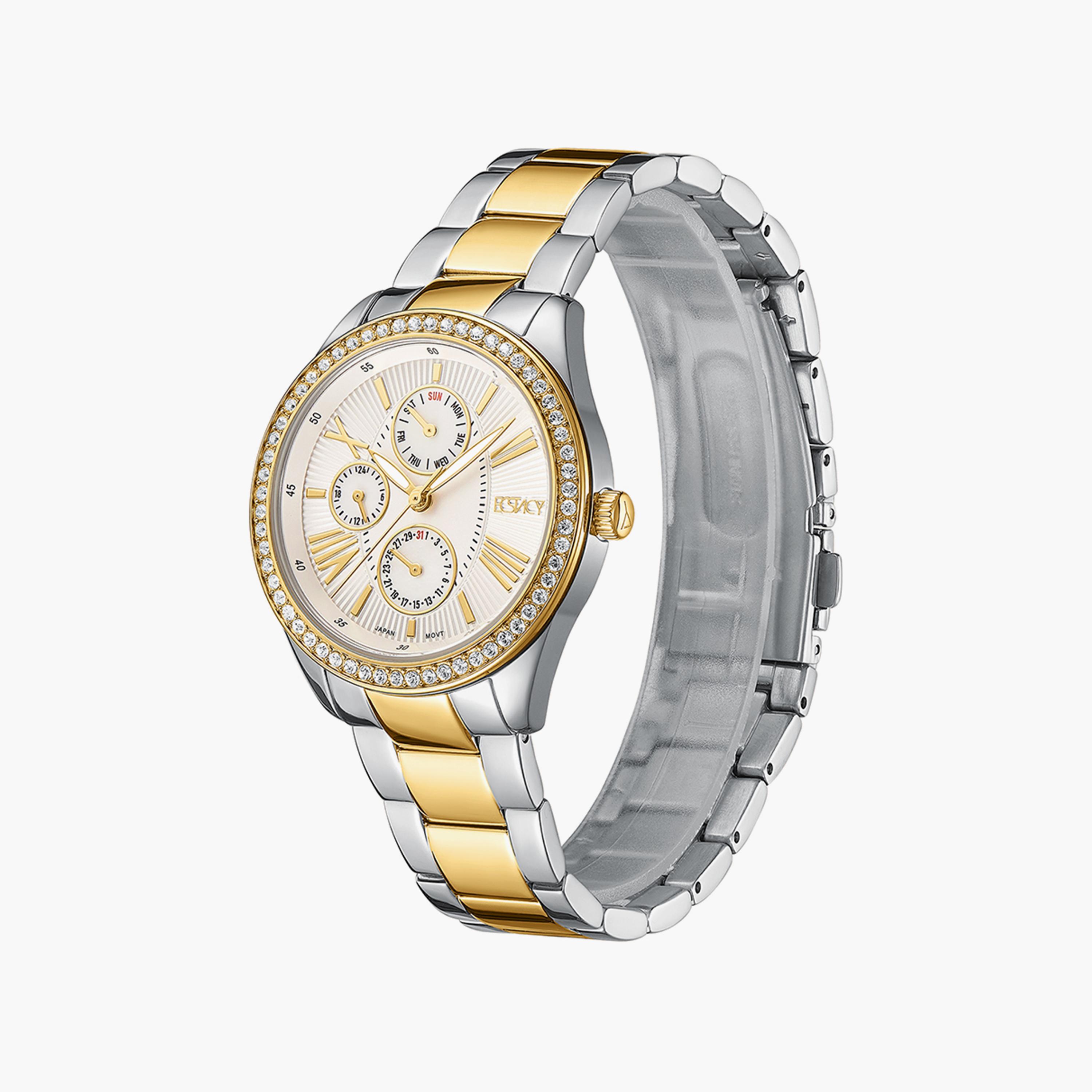 Ecstacy Women's Silver & Gold Analog Stainless Steel Strap Watch | E9621-TBTW-women-watchesandjewellery-watches-image-2