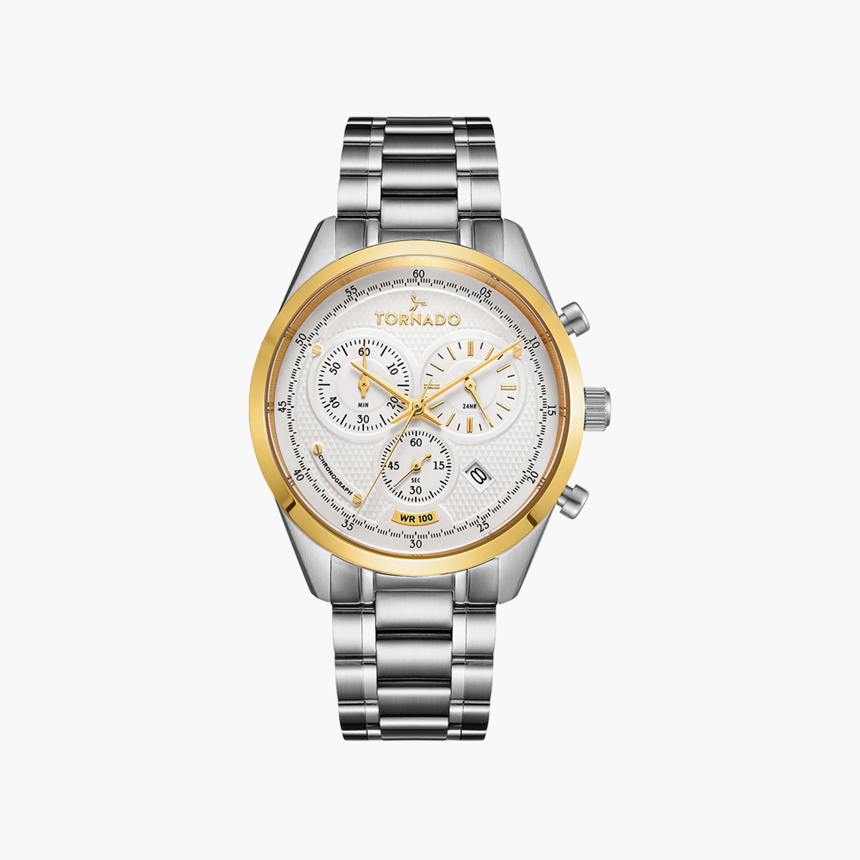 ساعة كرونوغراف فضية بسوار ستانلس ستيل من تورنادو للرجال | T20103B-SBSWG-men-watchesandjewellery-watches-image-1