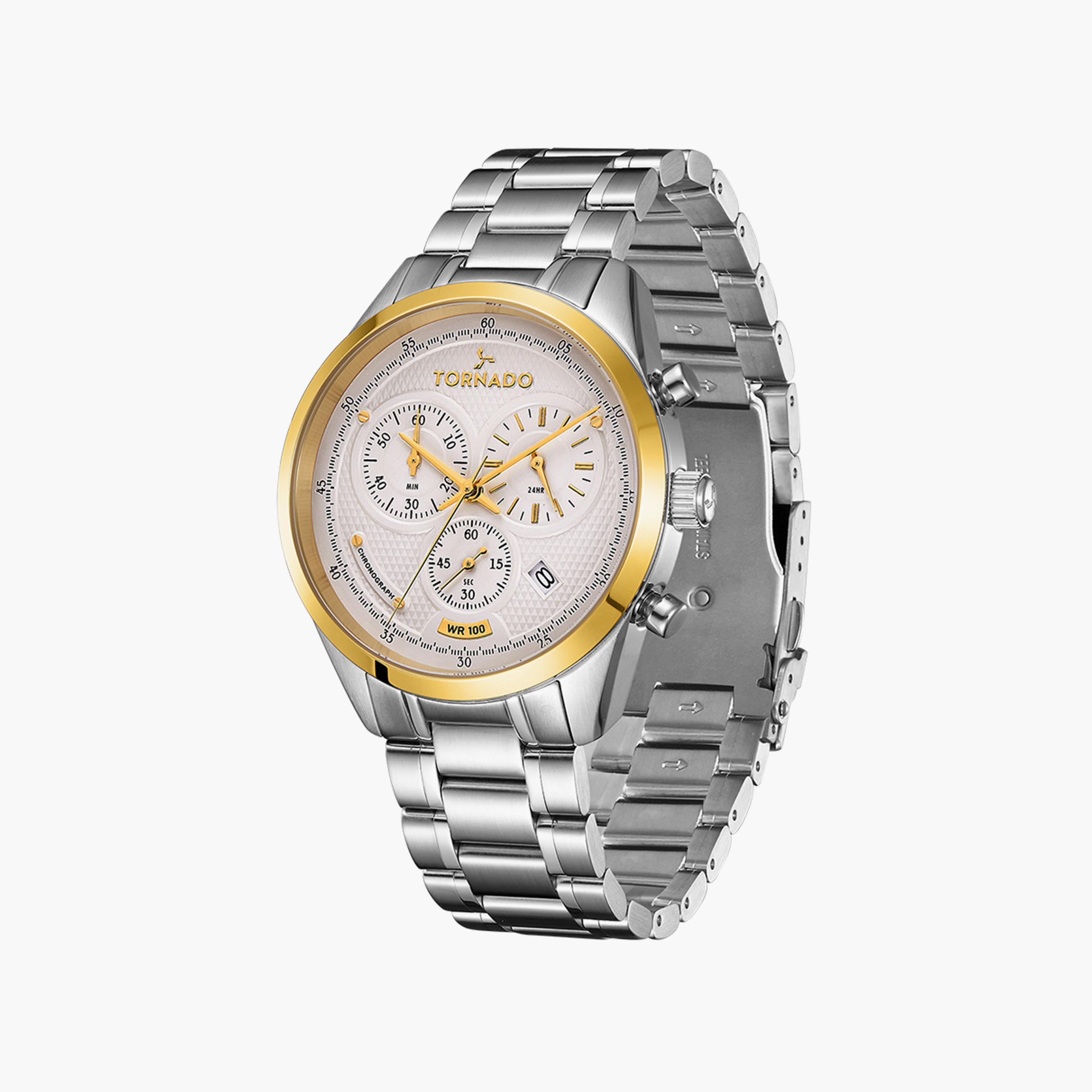 ساعة كرونوغراف فضية بسوار ستانلس ستيل من تورنادو للرجال | T20103B-SBSWG-men-watchesandjewellery-watches-image-2