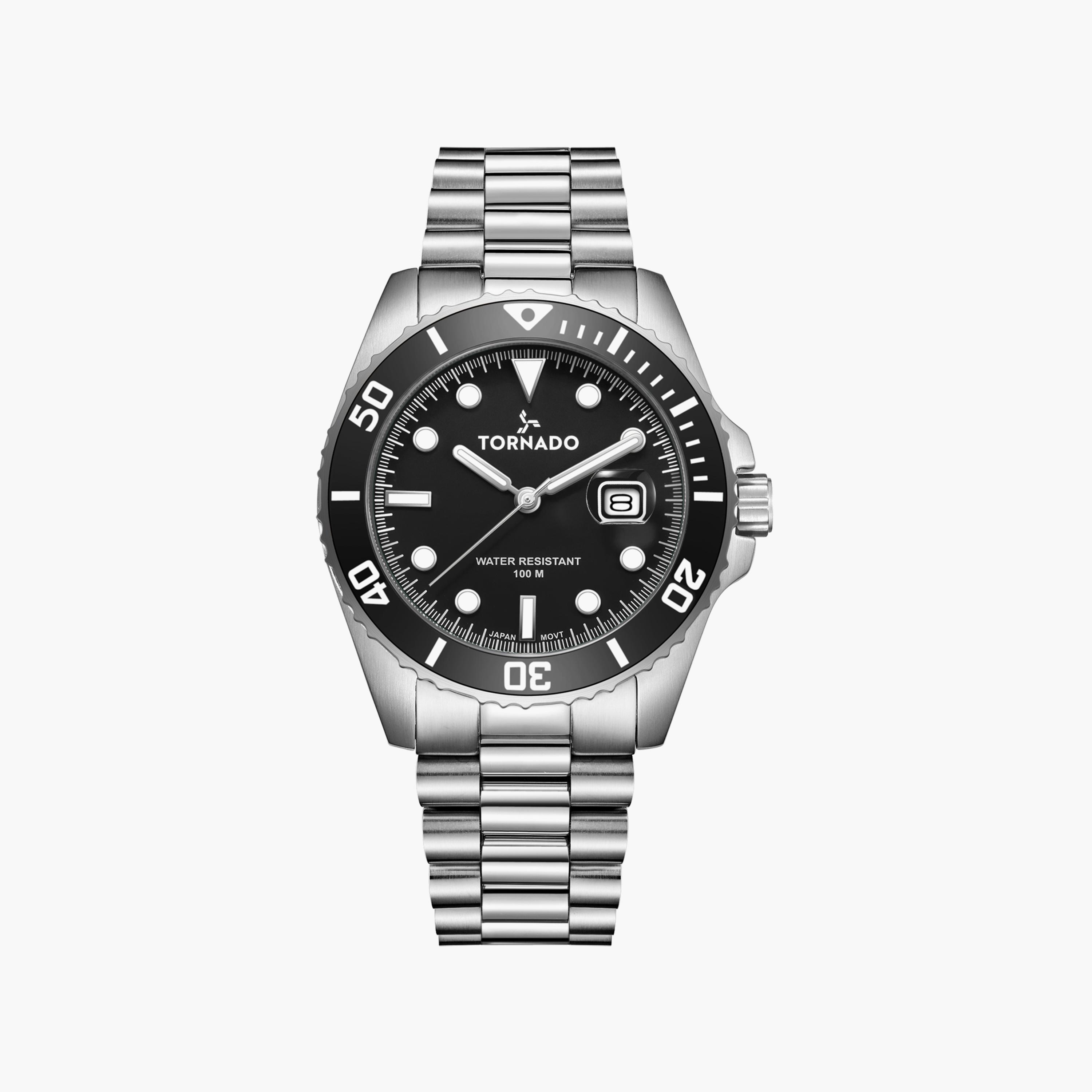 ساعة أنالوج فضية بسوار ستانلس ستيل من تورنادو للرجال | T22001-SBSB-men-watchesandjewellery-watches-image-1