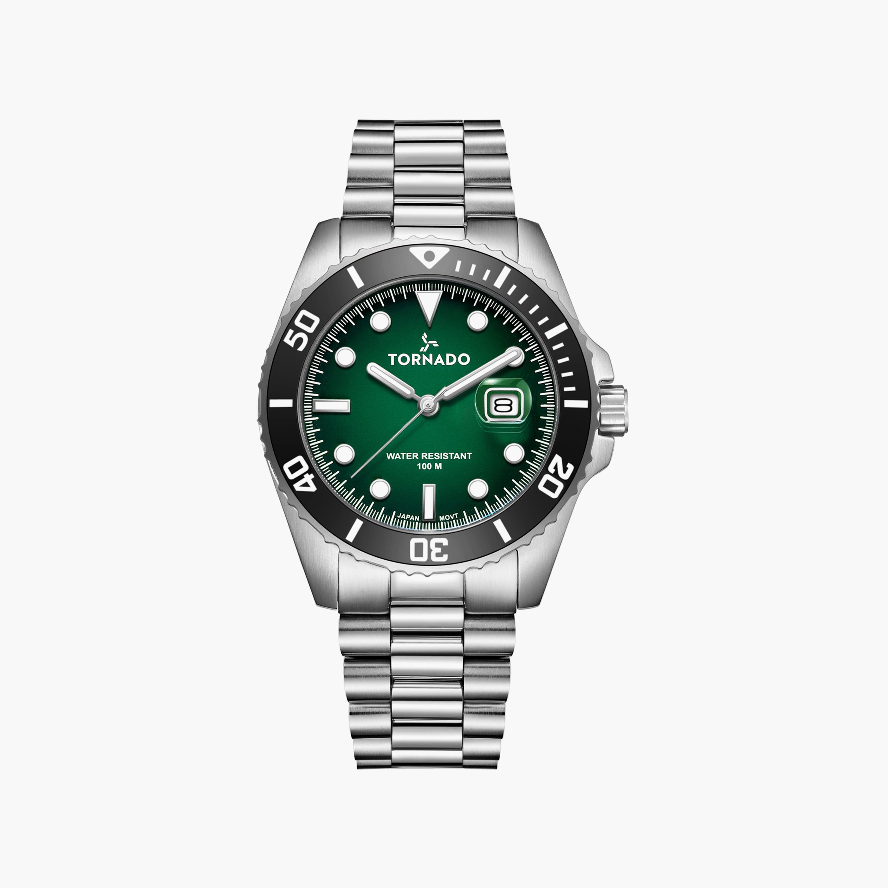 ساعة أنالوج فضية بسوار ستانلس ستيل من تورنادو للرجال | T22001-SBSHB-men-watchesandjewellery-watches-image-1