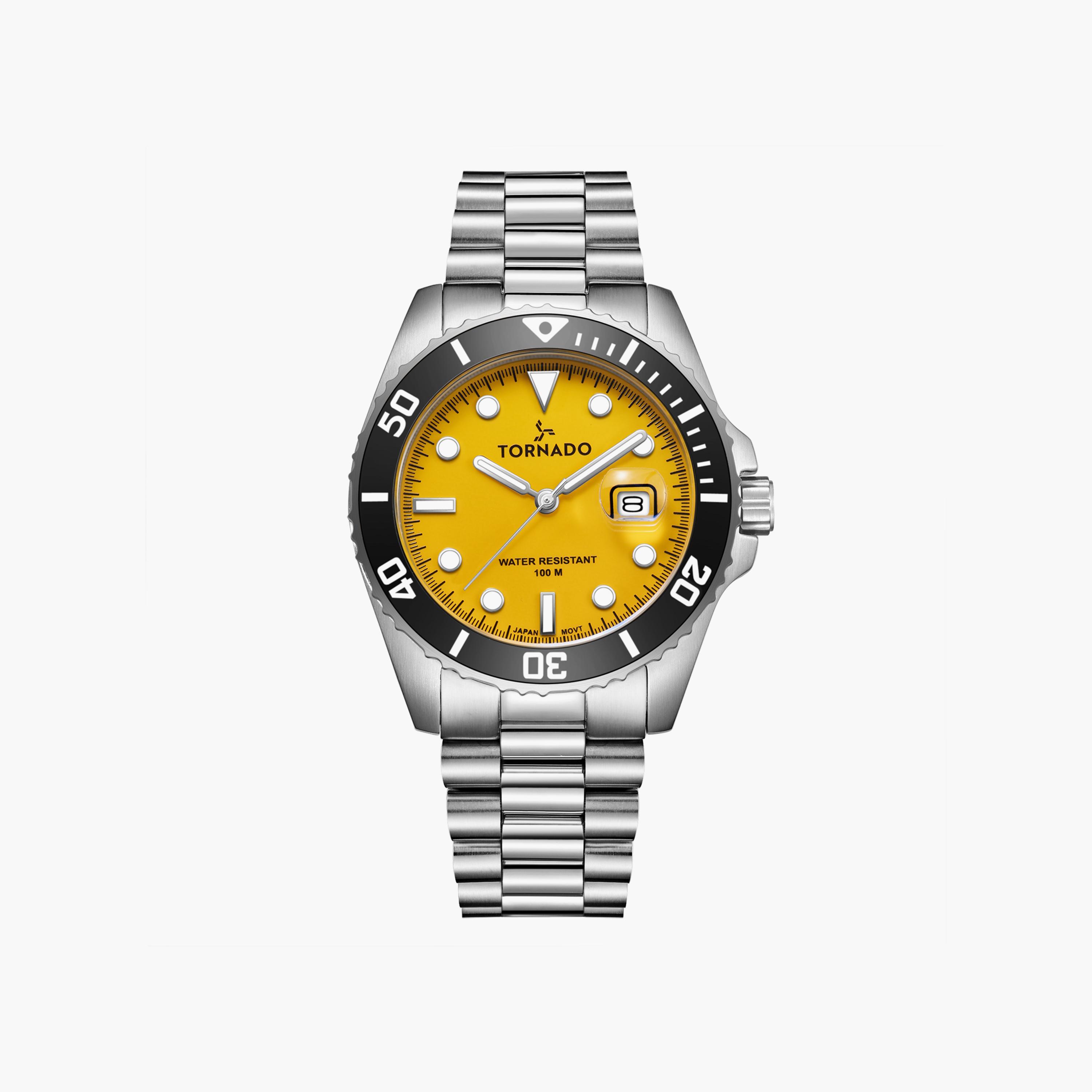 ساعة أنالوج فضية بسوار ستانلس ستيل من تورنادو للرجال | T22001-SBSYB-men-watchesandjewellery-watches-image-1
