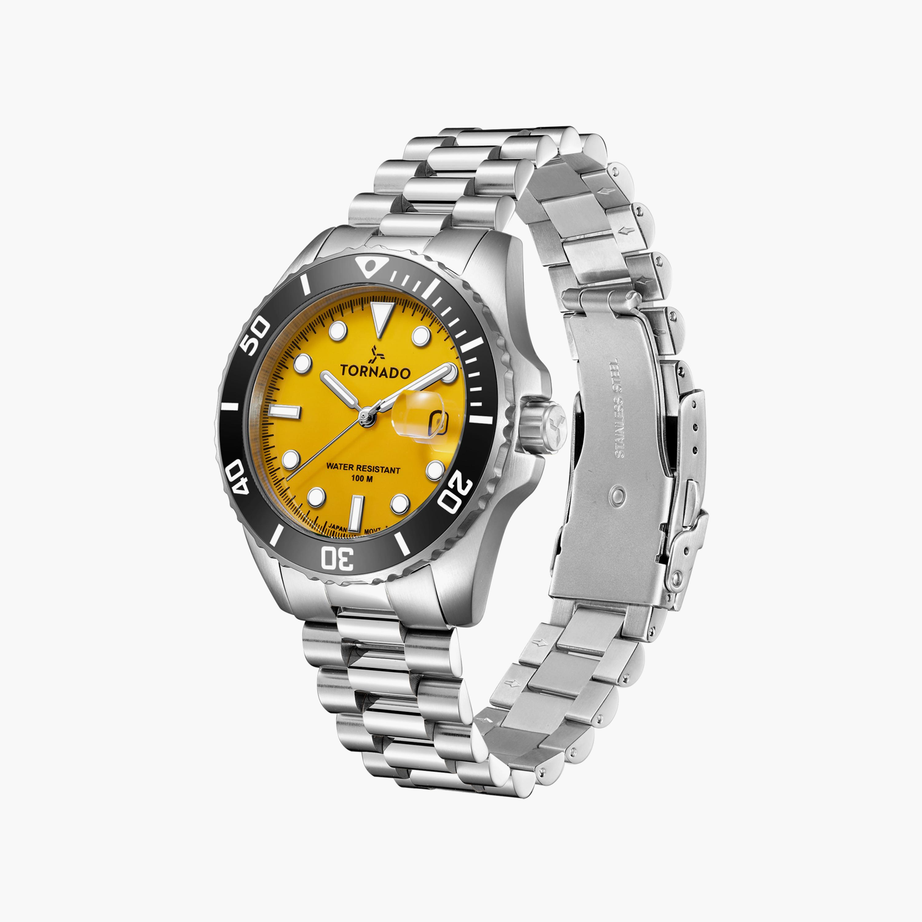 ساعة أنالوج فضية بسوار ستانلس ستيل من تورنادو للرجال | T22001-SBSYB-men-watchesandjewellery-watches-image-2