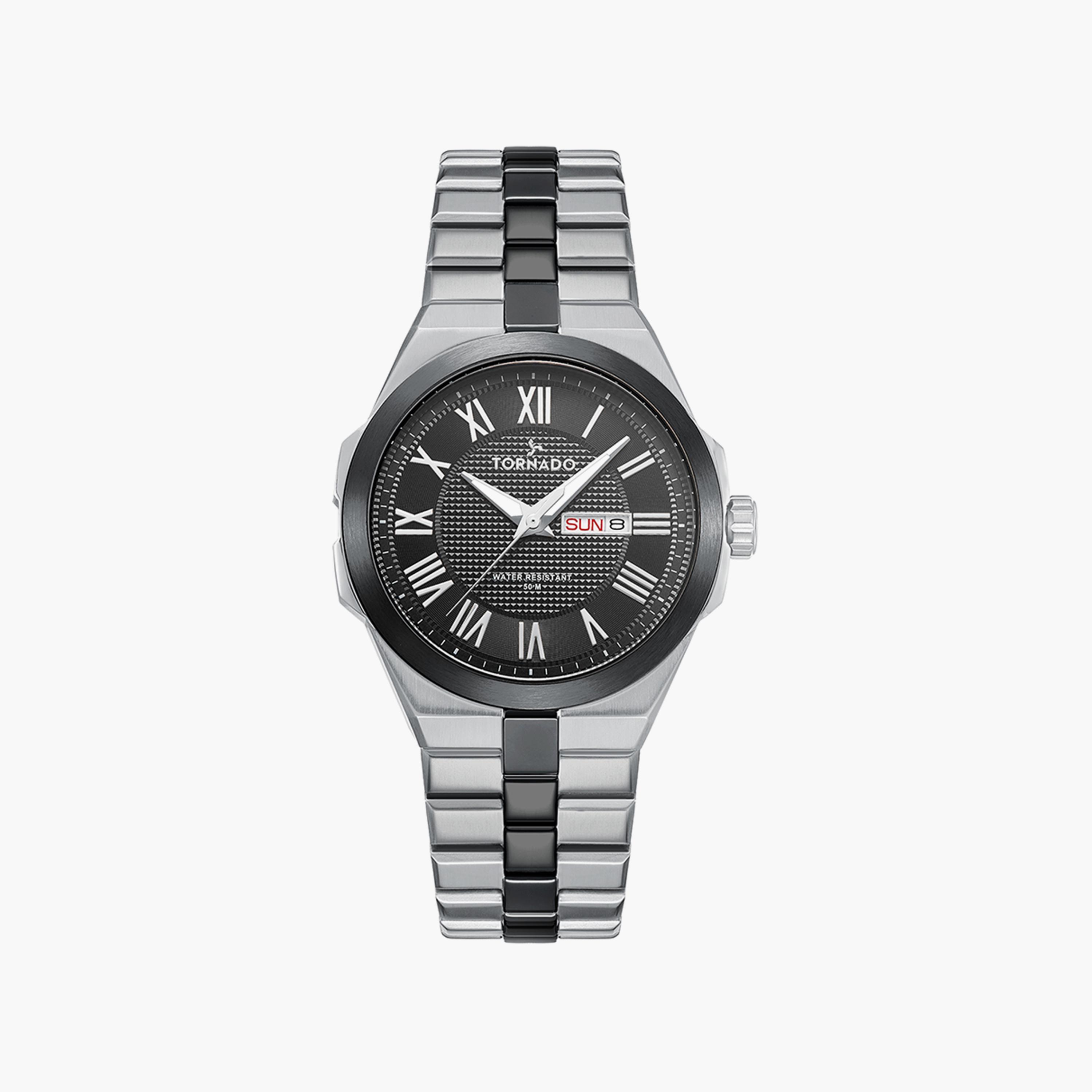 ساعة أنالوج الرمادية بسوار ستانلس ستيل من تورنادو للرجال | T8007B-YBYB-men-watchesandjewellery-watches-image-1