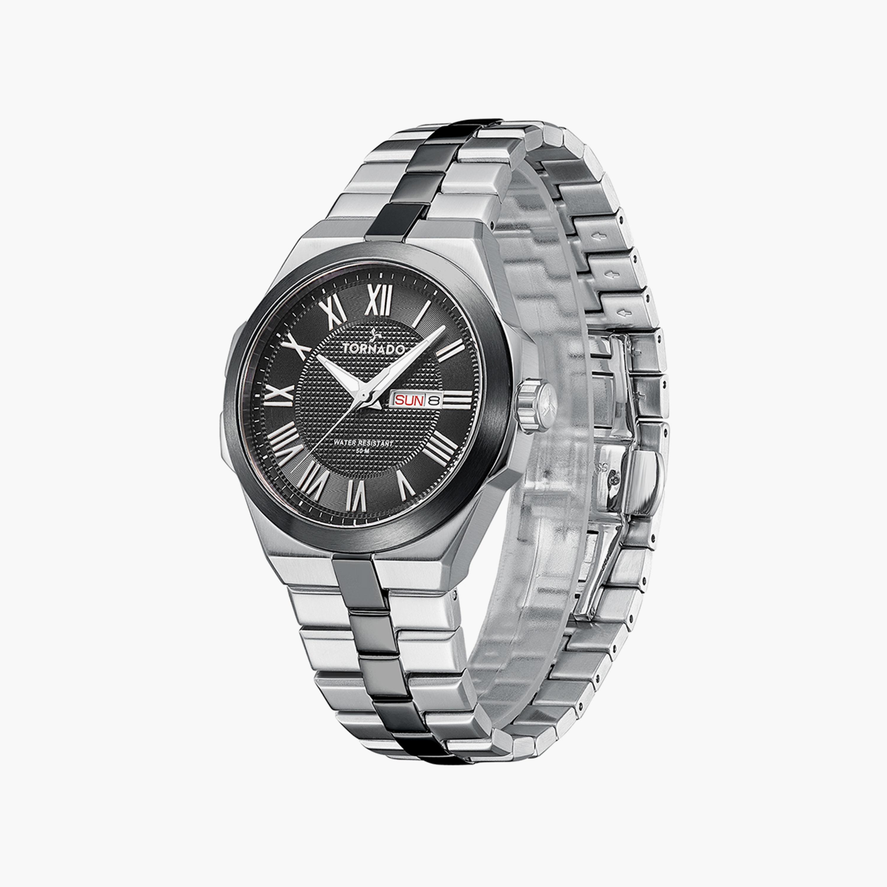 ساعة أنالوج الرمادية بسوار ستانلس ستيل من تورنادو للرجال | T8007B-YBYB-men-watchesandjewellery-watches-image-2