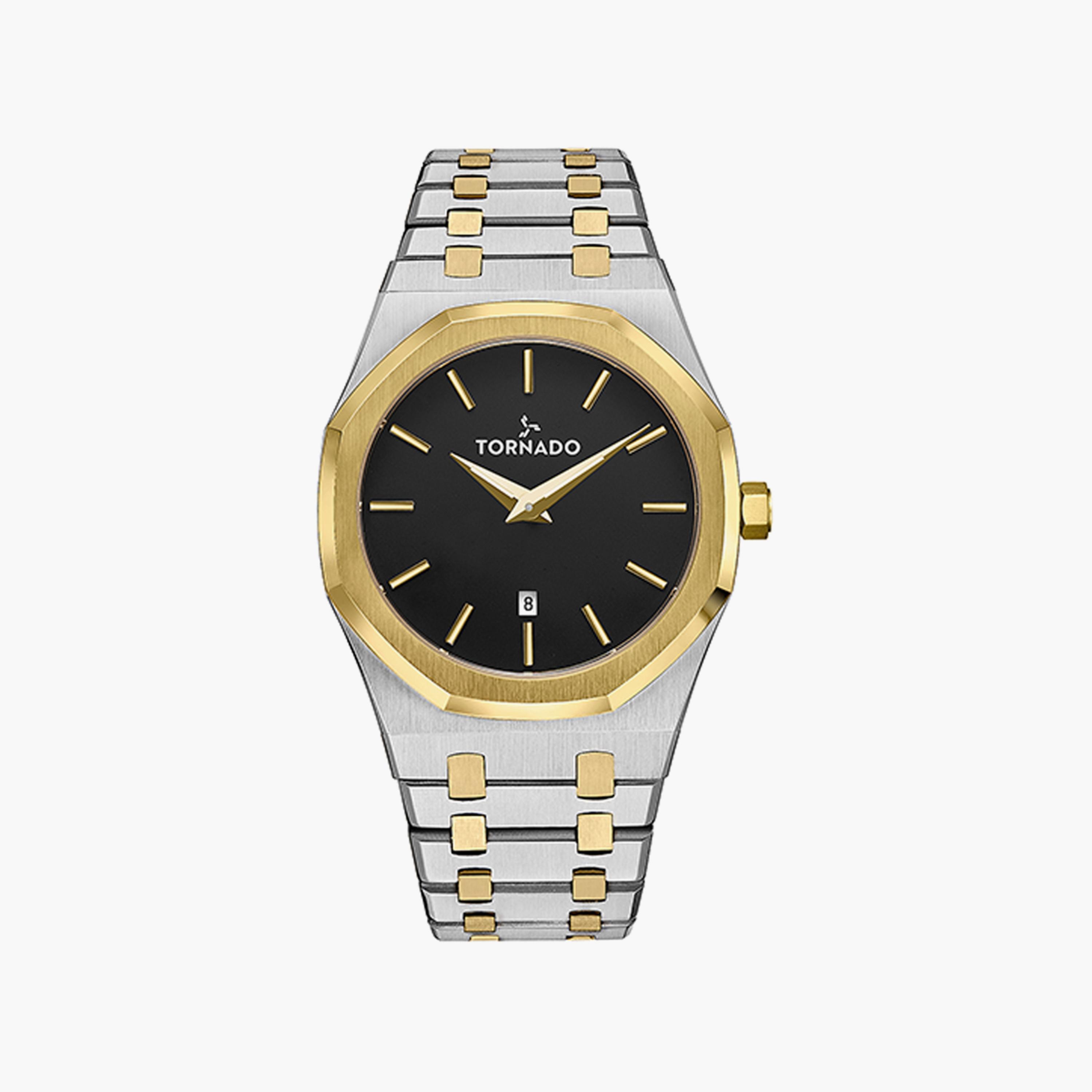 ساعة أنالوج فضية وذهبية بسوار ستانلس ستيل من تورنادو للرجال | T9009-TBTB-men-watchesandjewellery-watches-image-1